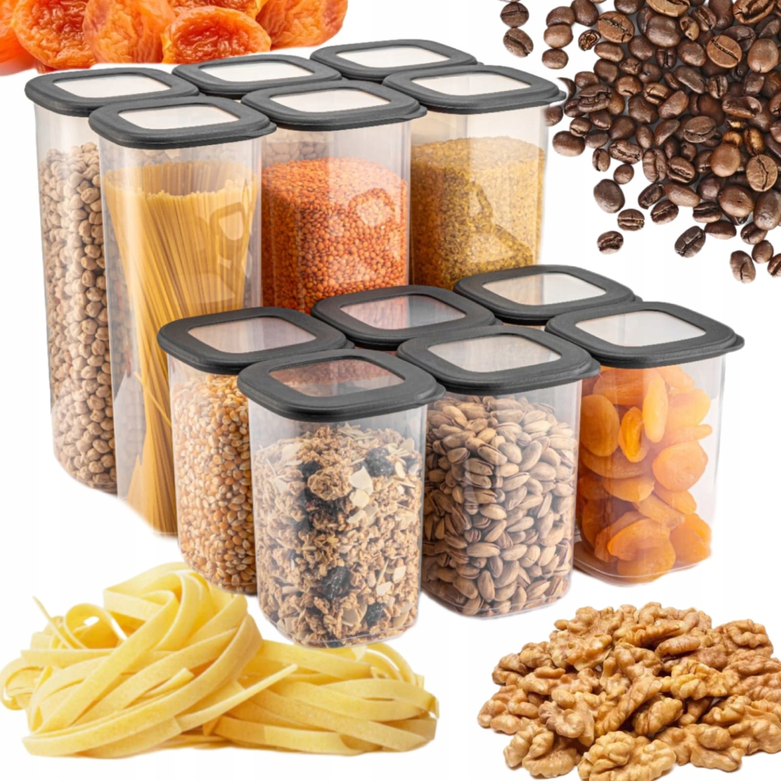 Cralex Tosca Grafit Antracyt Zestaw 12 Pojemników Na Żywność 6x 2l/6x 1,2L