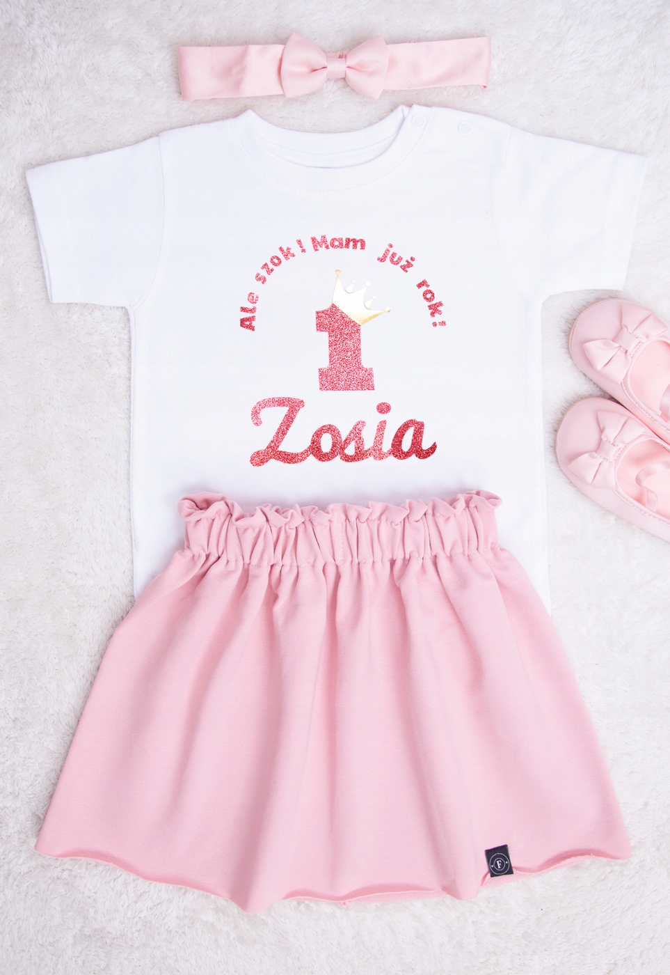 Koszulka na ROCZEK dla dziewczynki + imię rozm. 74 Kod producenta R67_szok jasny róż