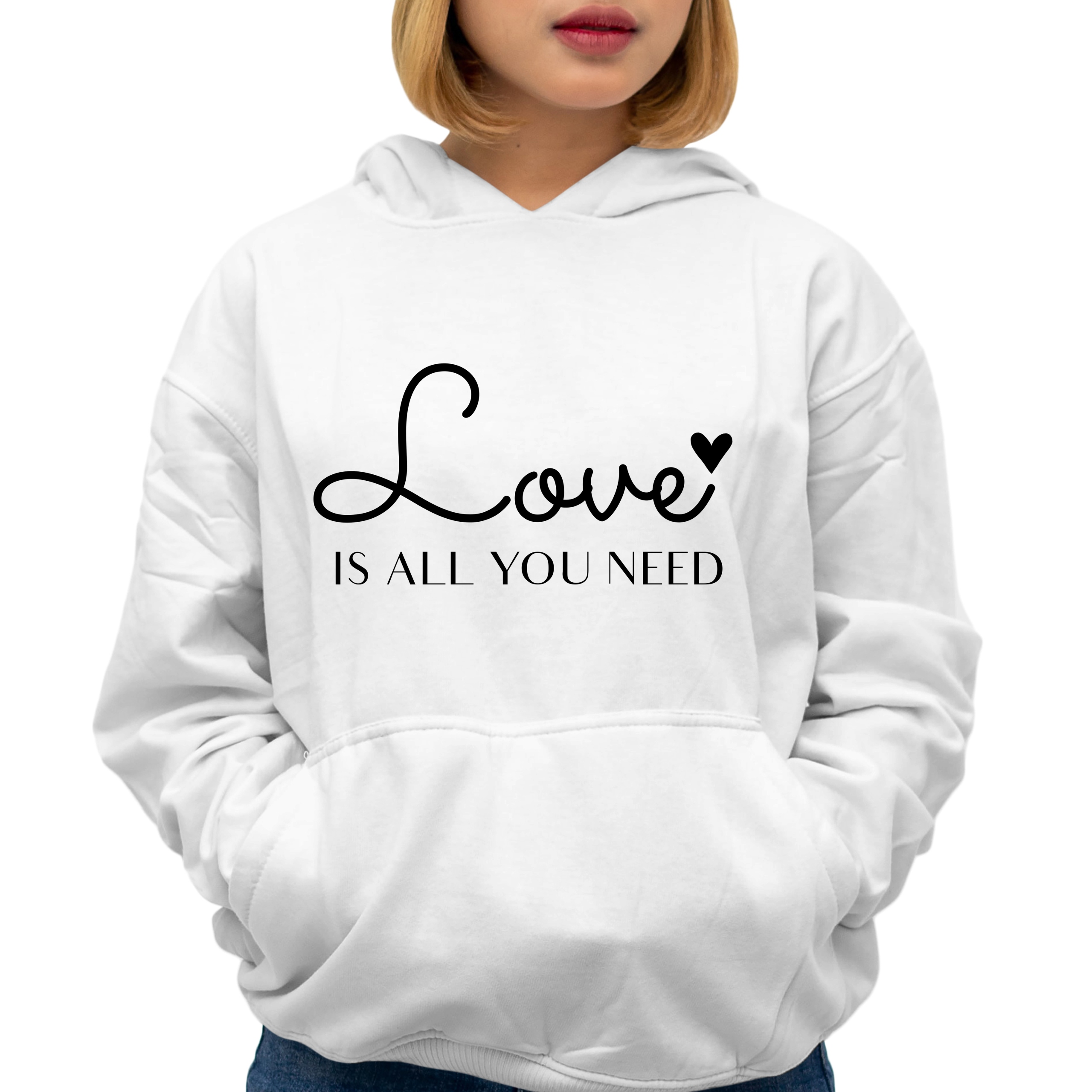 Mikina s vanilkovou Kapuce Love Is All You Need jako Dárek Vzory Vel M