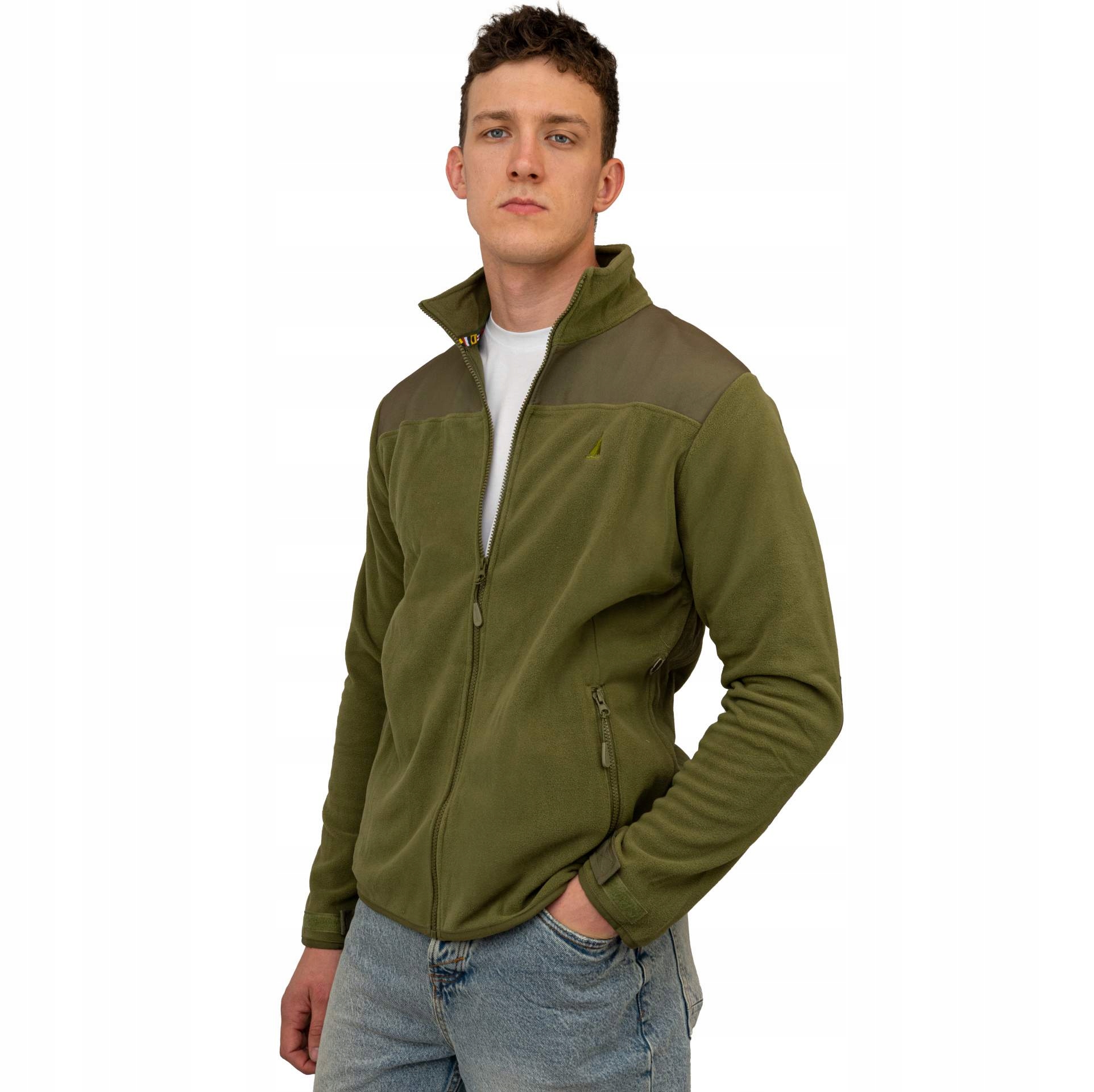 Teplá fleecová mikina pánská mikina fleecová rozepínací khaki Captain Mike 4XL