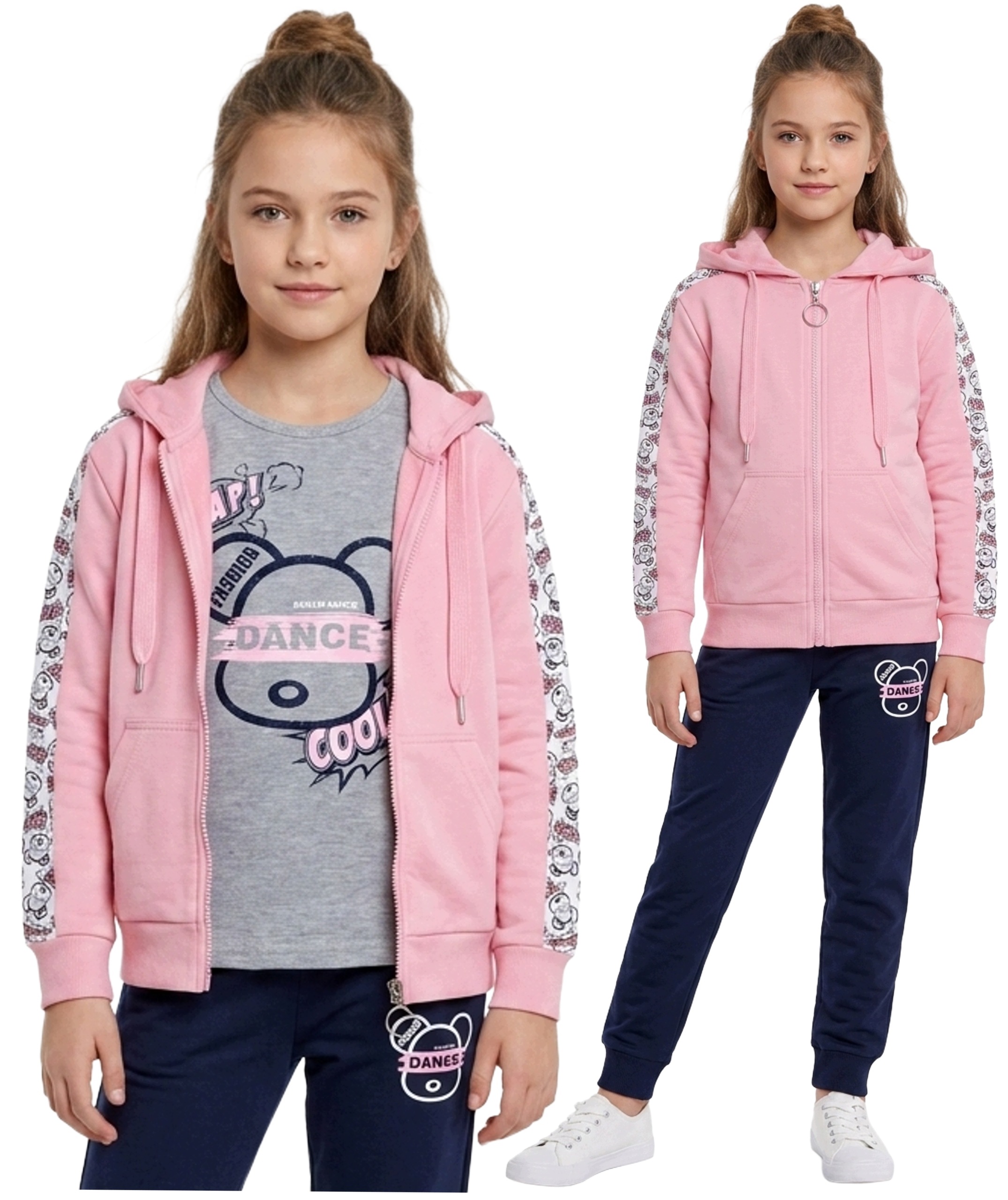 Komplet Dres 3 cz. Dziewczęcy Bluza z Kapturem Spodnie Tshirt r 158 2036