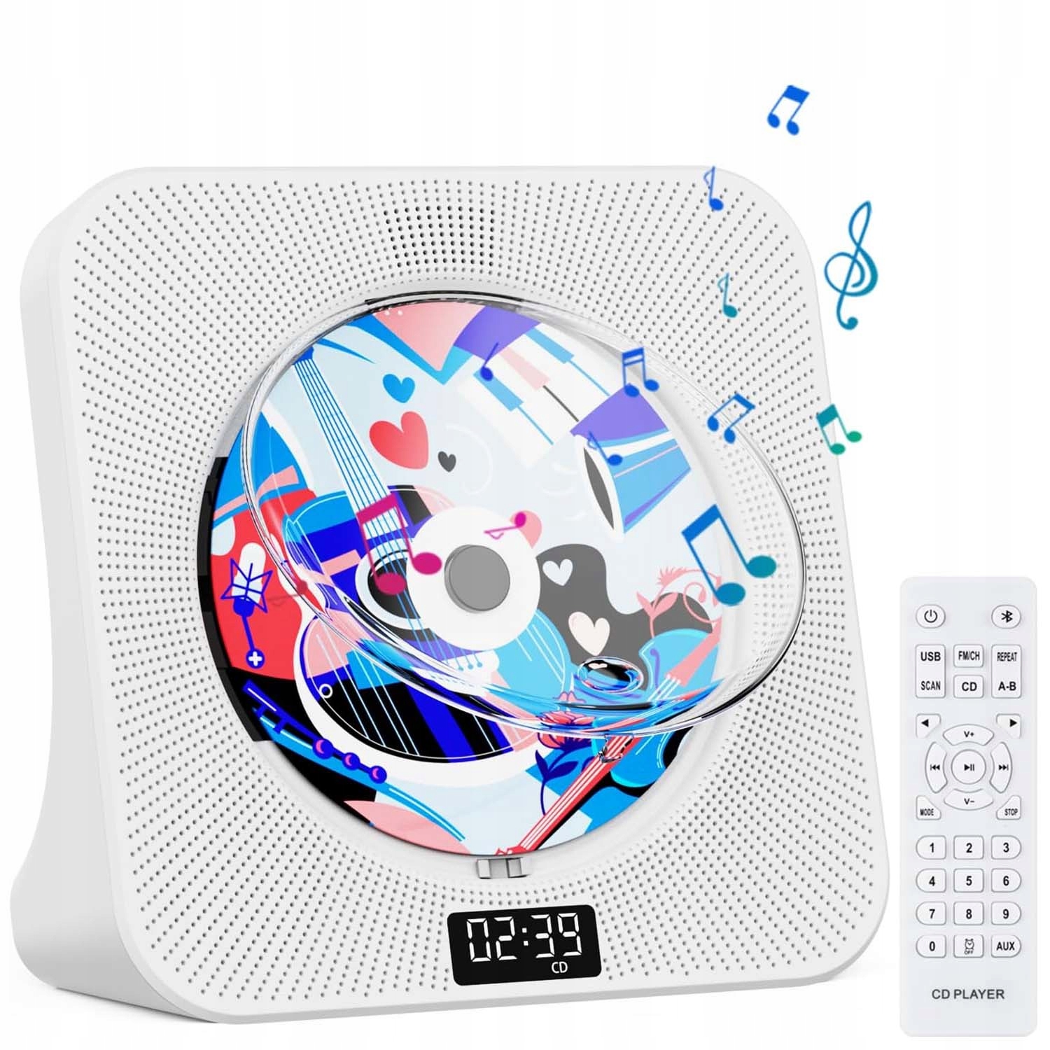 Přenosný Přehrávač CD Reproduktor Hi-fi Bluetooth 5.0 Rádio Regulují Hlasitost