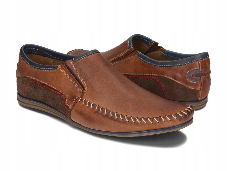 Mokasyny Skórzane Męskie Wsuwane Skóra Naturalna Brązowe 847/33 Rozmiar 44 Model MOKASYNY