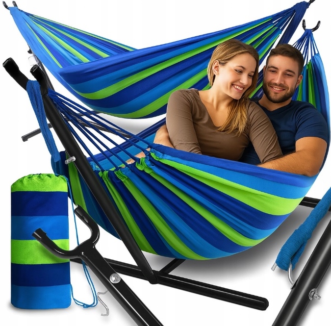 Hamak Dwuosobowy Huśtawka Stelaż Ogrodowy Mocny Duży 200kg XXL Etui