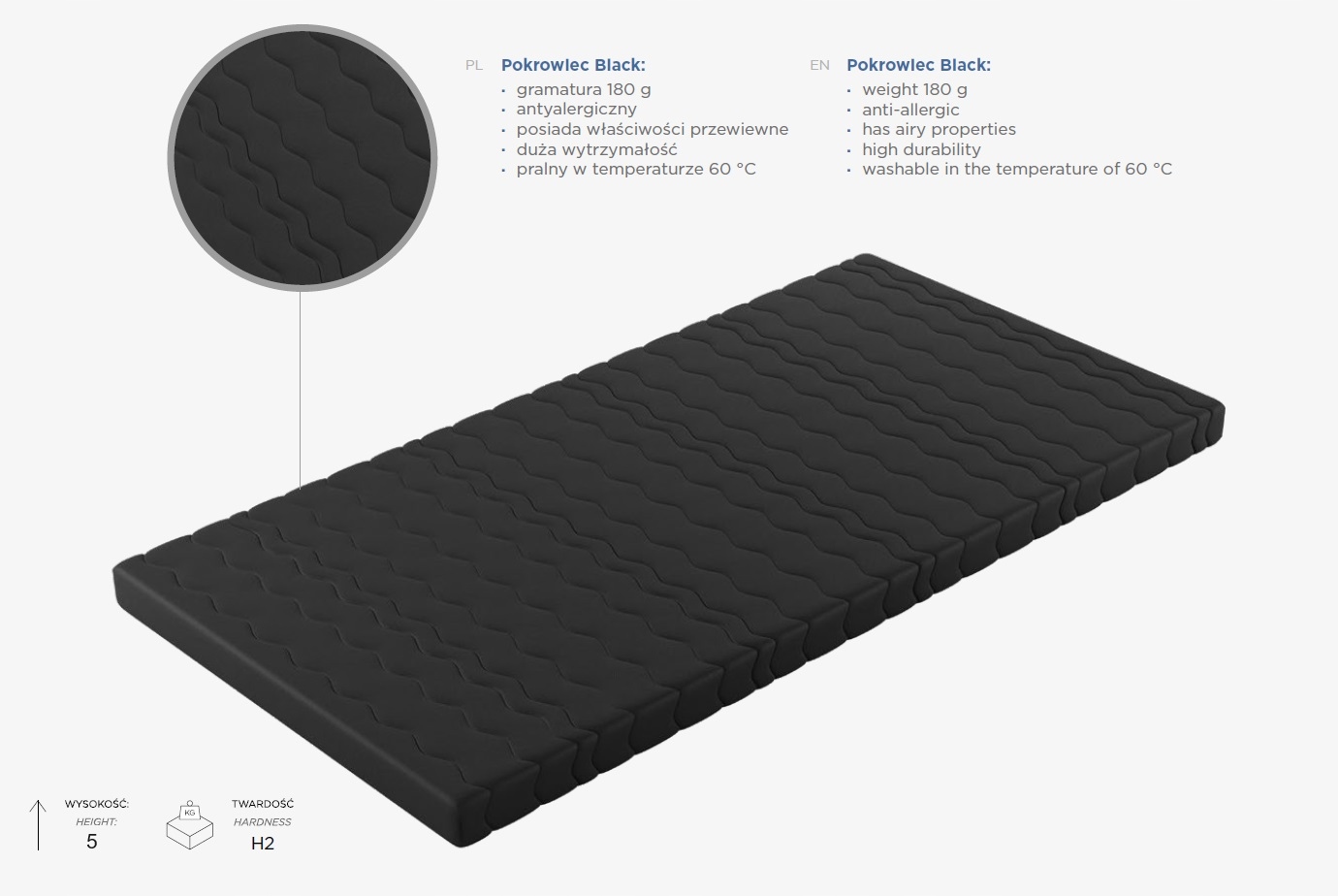 Materac nawierzchniowy 90x200 DARK pianka HR topper 5cm Kod producenta top_d_HR