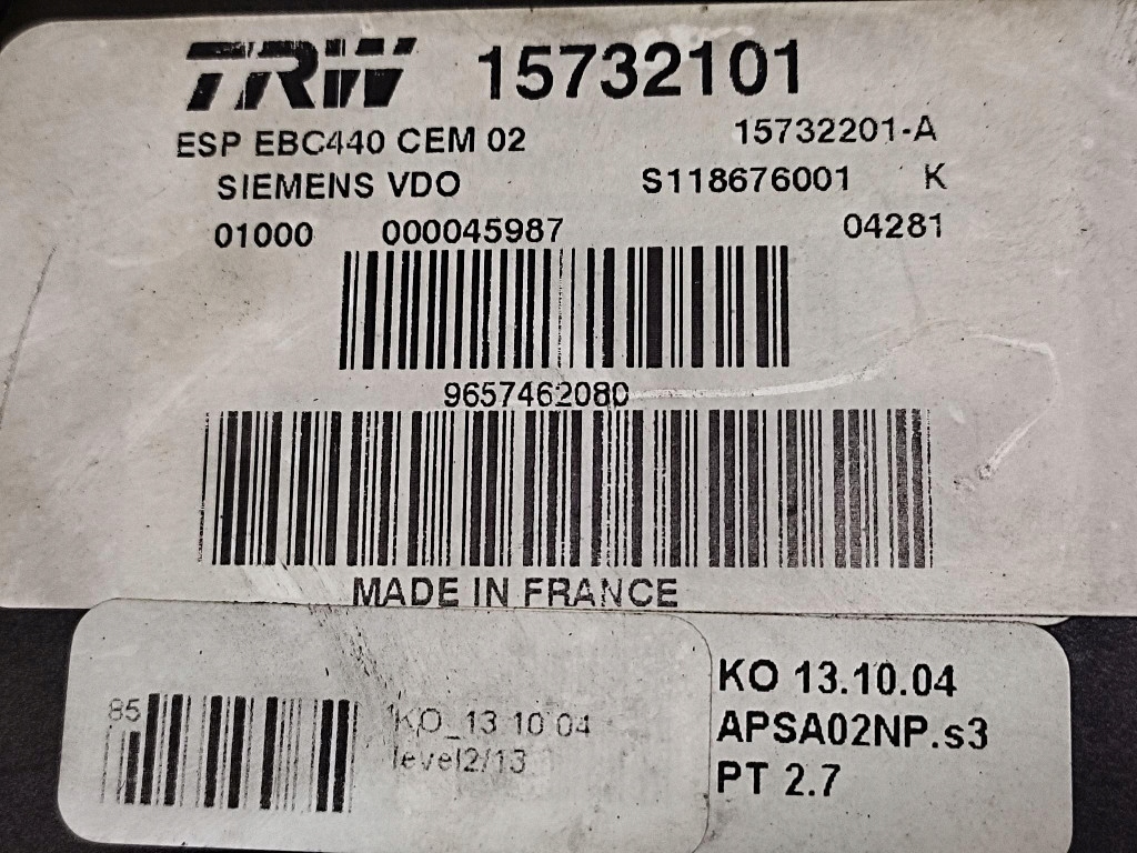 PEUGEOT 407 2.0 HDI Pompa ABS 9657462080
