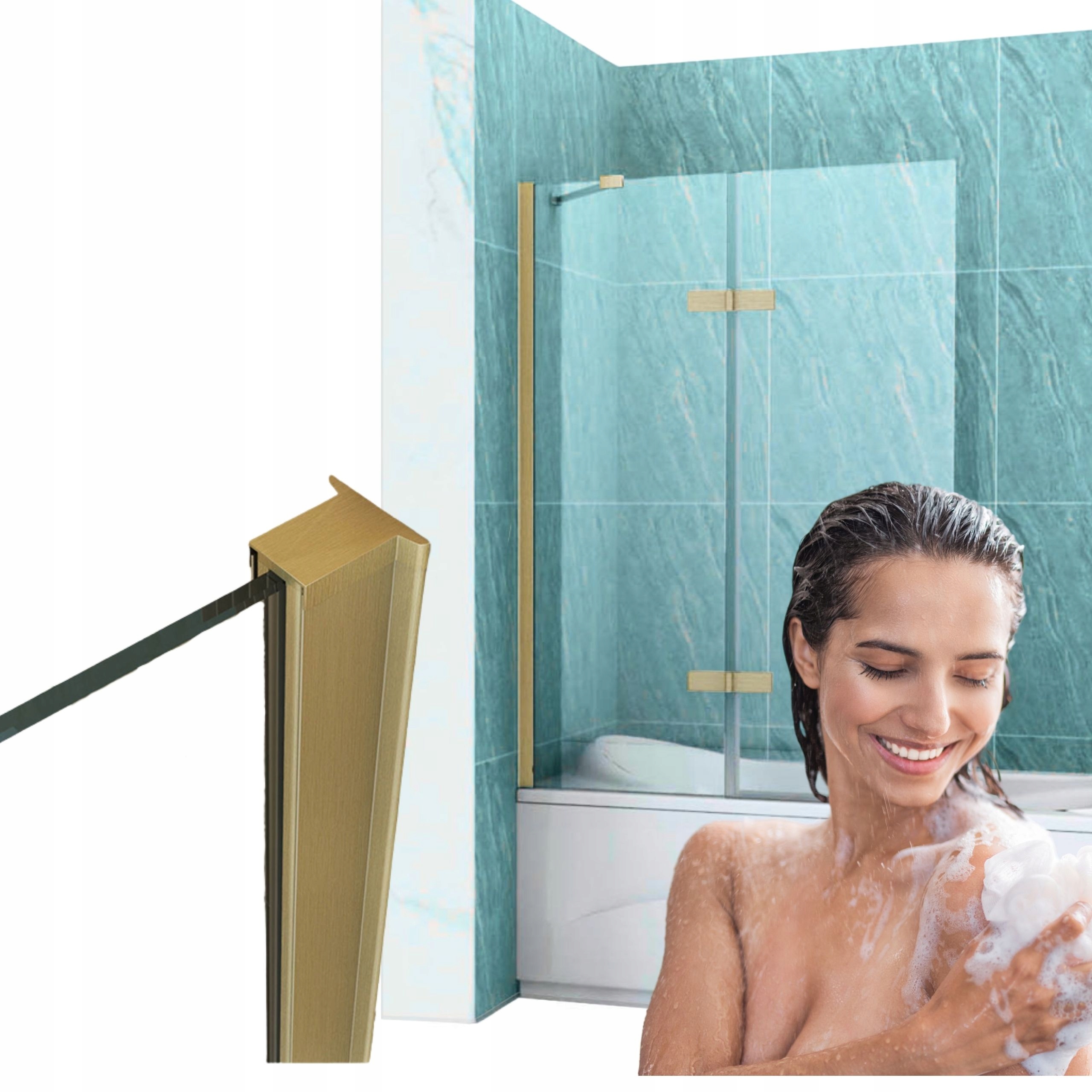 Vanová Zástěna Garett Paraván 120X150 Přesuvná, Kartáčovaná Zlatá