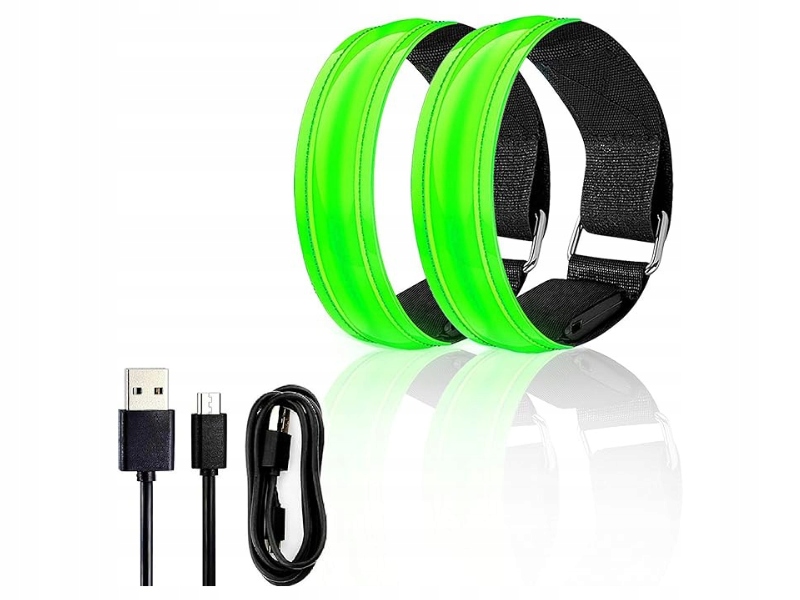 2x REGULOWANA OPASKA ODBLASKOWA ŚWIECĄCA LED DO BIEGANIA NA RĘKĘ ZIELONA