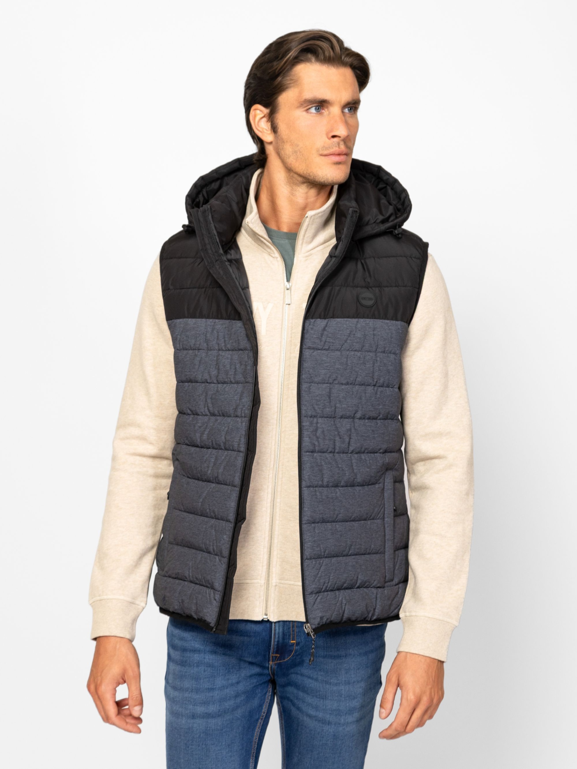 Heavy Tools Pánská Prošívaná Mikina Bez Rukávů S Kapucí Wicks Frost Šedá M