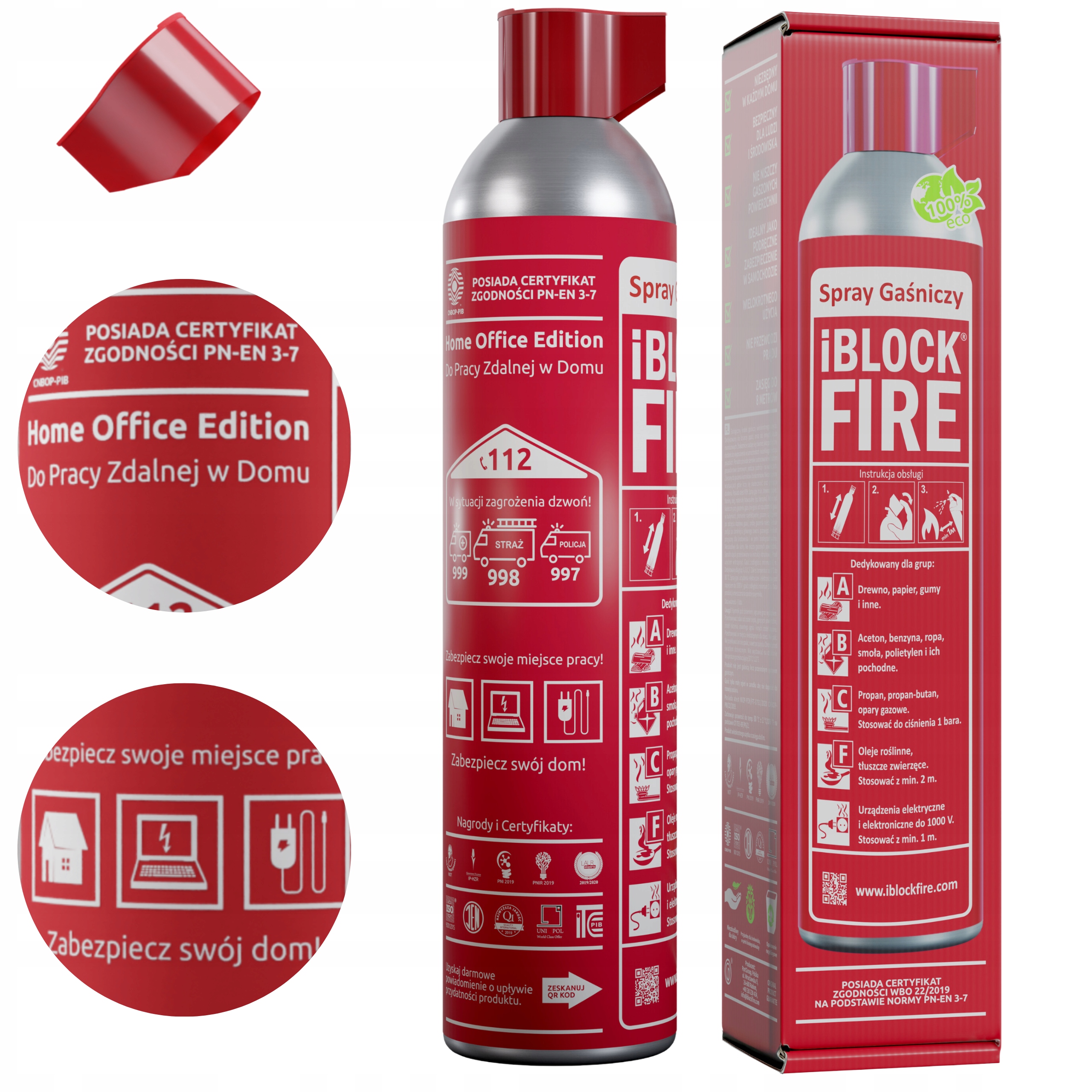 Gaśnica Pianowo-żelowa Do Domowego Biura Abcf+e 100%BIO iBlockFIRE