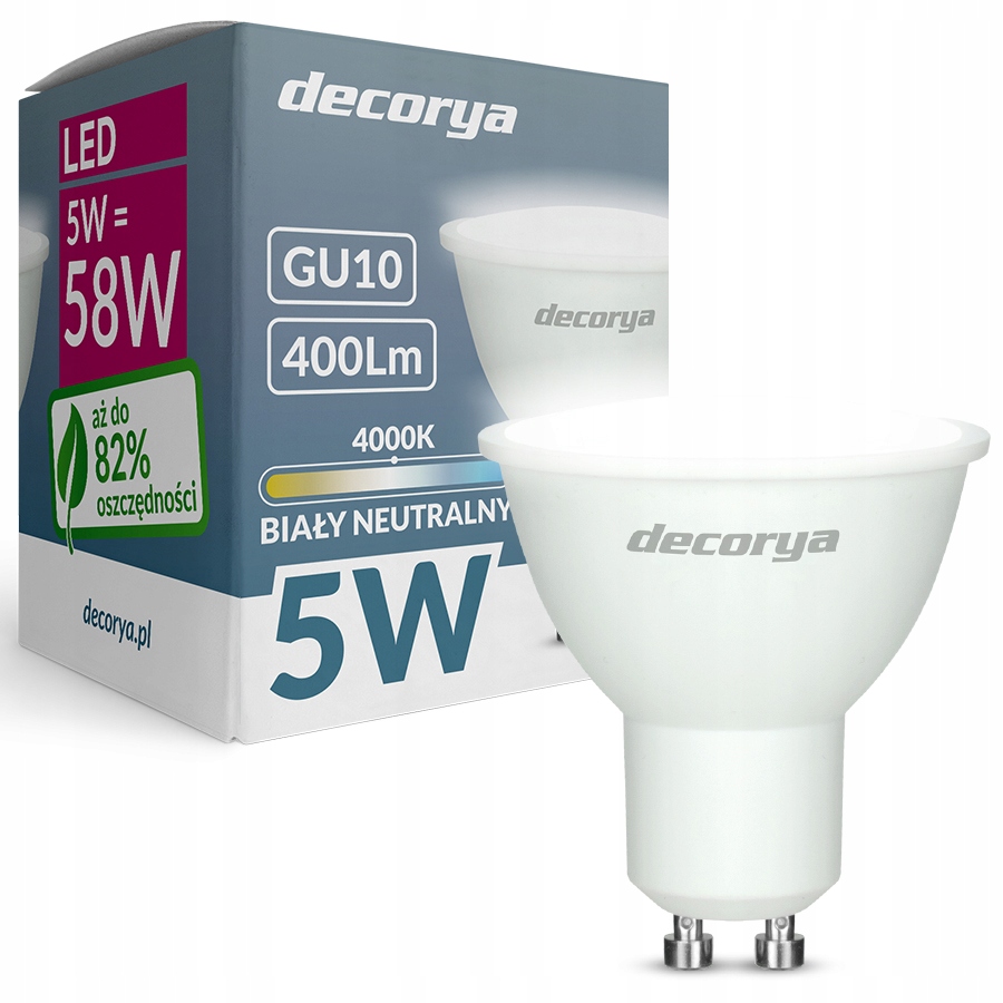 

Żarówka Led GU10 Decorya 5W 4000K Biała Neutralna