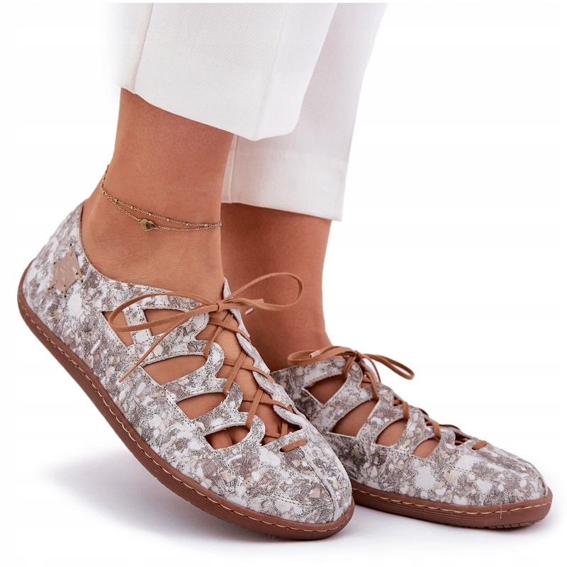 Baleríny Z Přírodní Kůže, Vzorované Výřezy Maciejka 06835-25 Zlaté 38