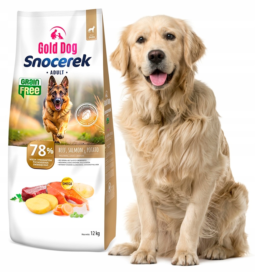 Levně Suché krmivo pro psy bez obilovin Gold Dog Snocerek 12 kg hovězí maso na klouby