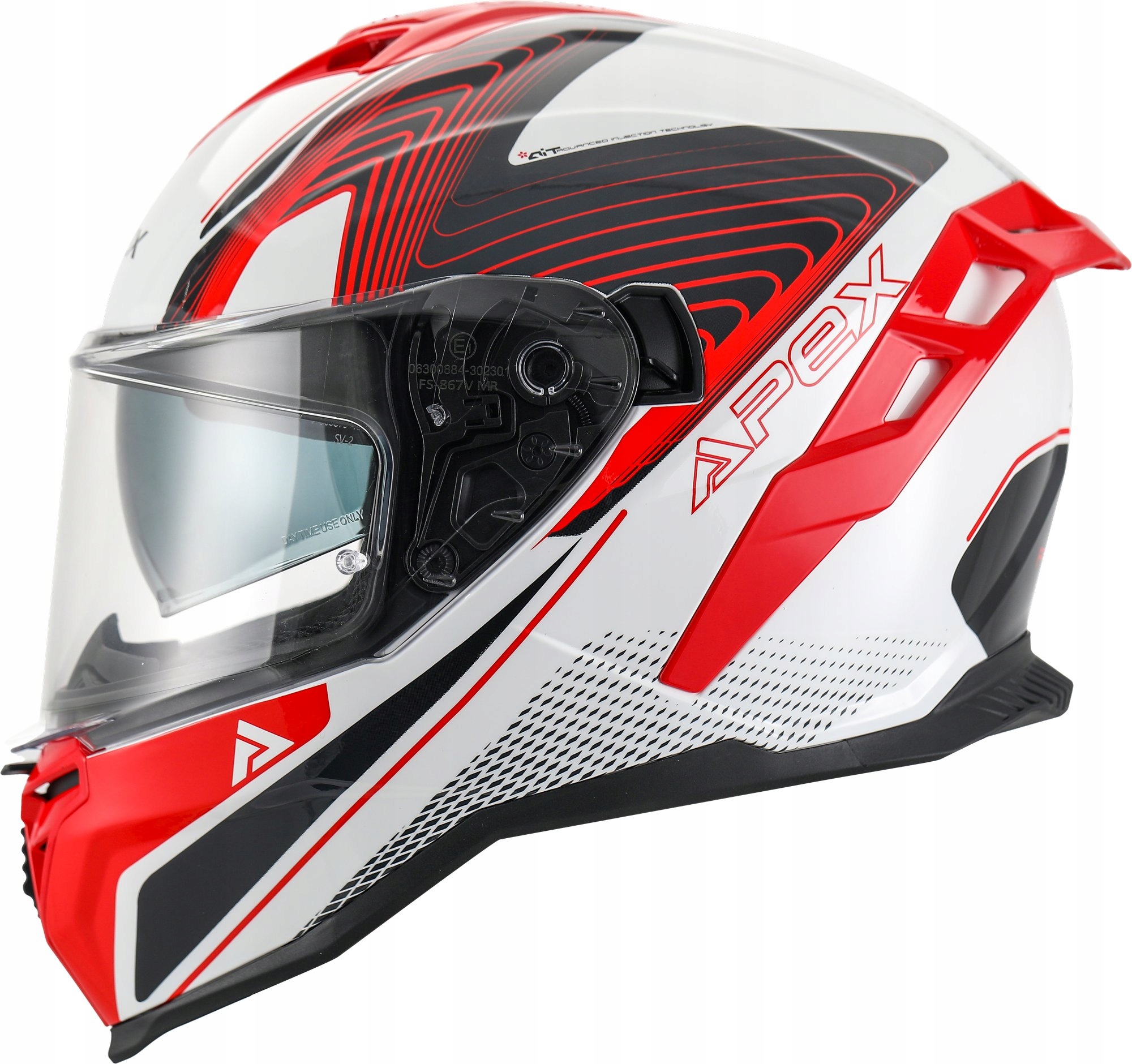 Motocyklová prilba, integrálna Apex FI200 Madrid, veľkosť L, bielo-červená