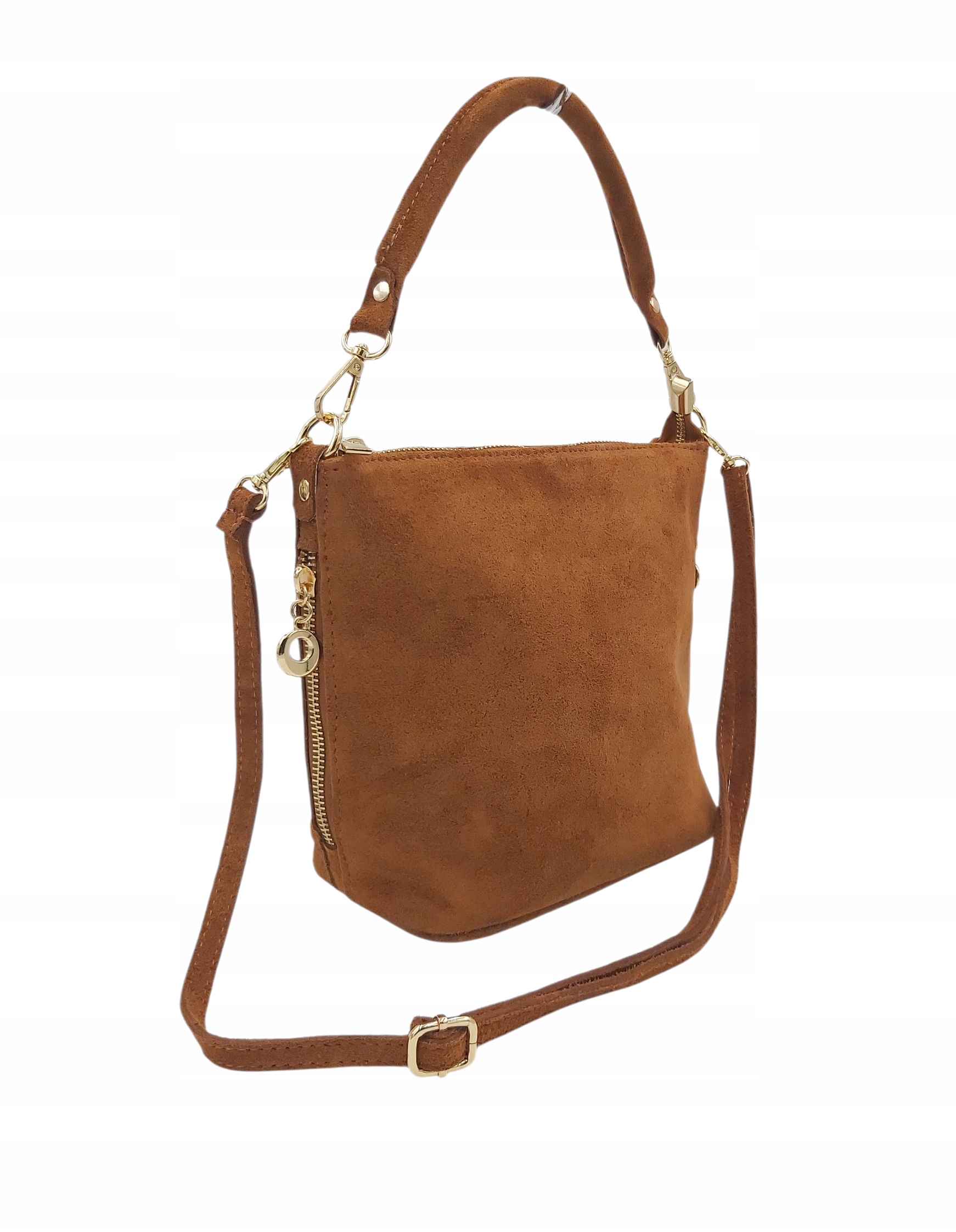 Dámská kabelka přes rameno z přírodní semišové kůže, karamelově hnědá