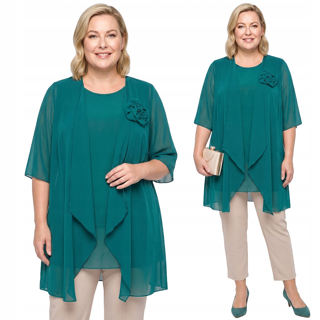 Smaragdová tunika s růží plus size velikost 64