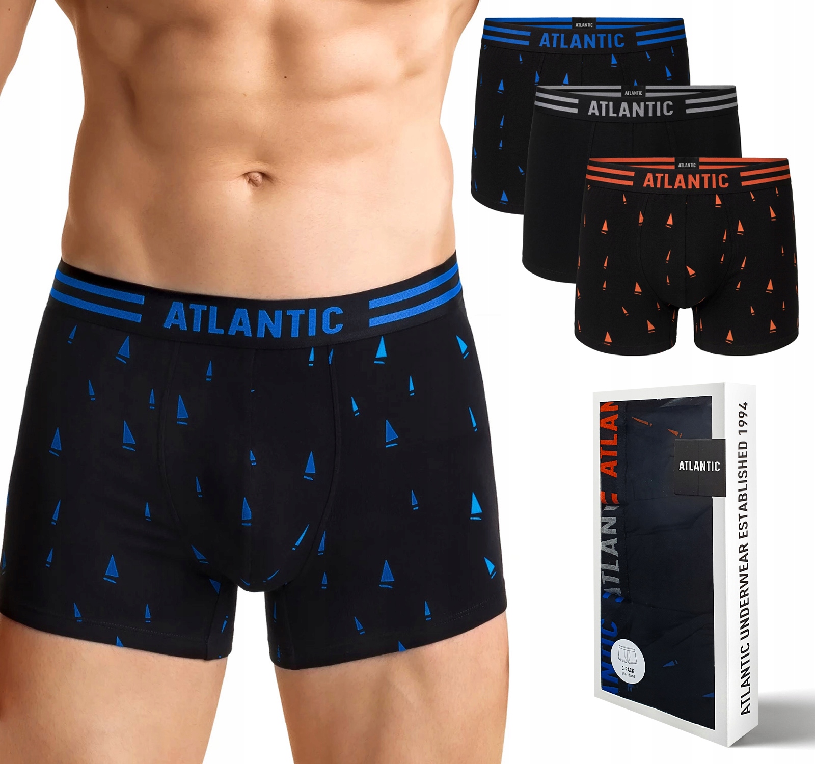 

Bokserki męskie 3 Pary Atlantic 3MH-021-CZ - XL