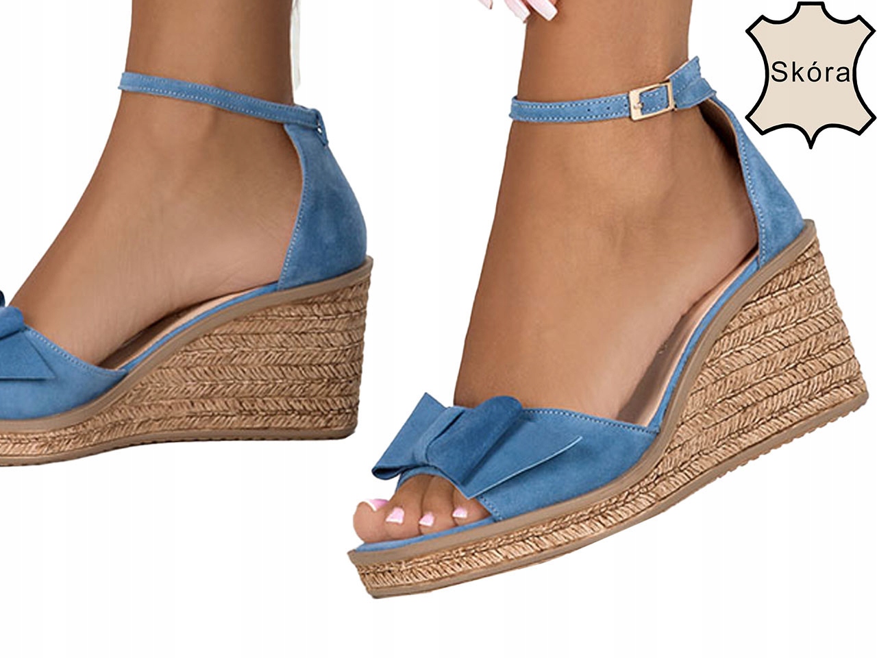 Sandały Damskie Espadryle Skórzane Na Koturnie 39