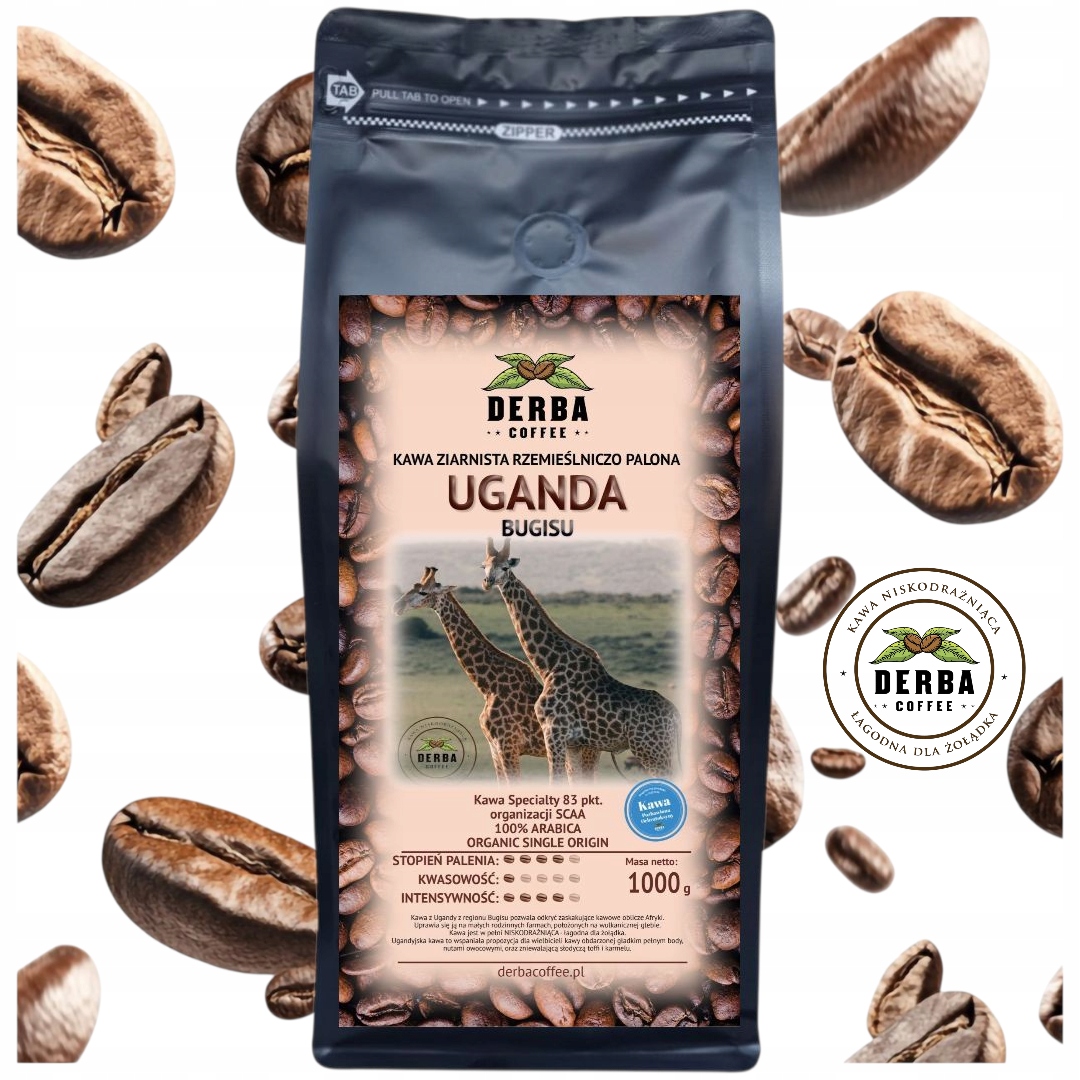 Kawa Uganda Bugisu Niskodrażniąca 1kg ziarnista 100% Arabika Specialty