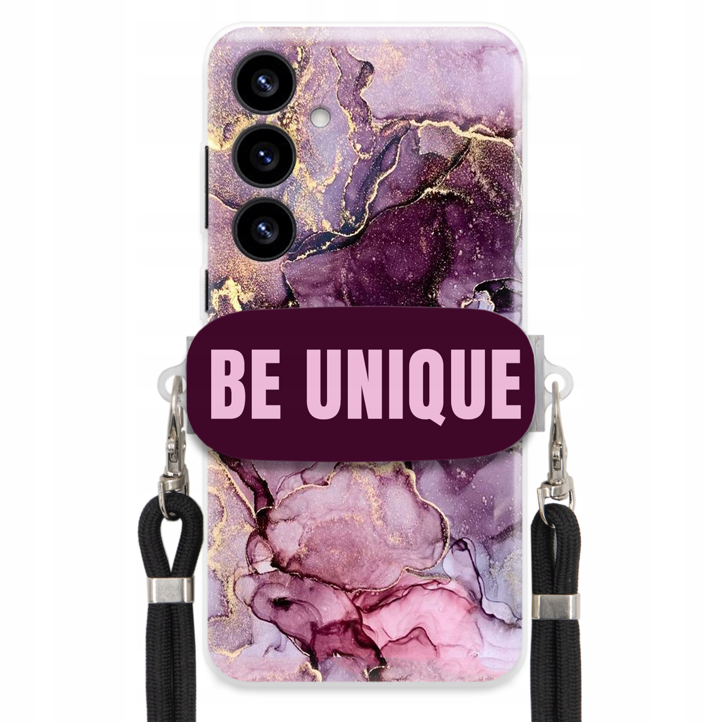 Puzdro pre Samsung S25 Plus držiak na šnúrku Čierna Fialová Mramor Be Unique