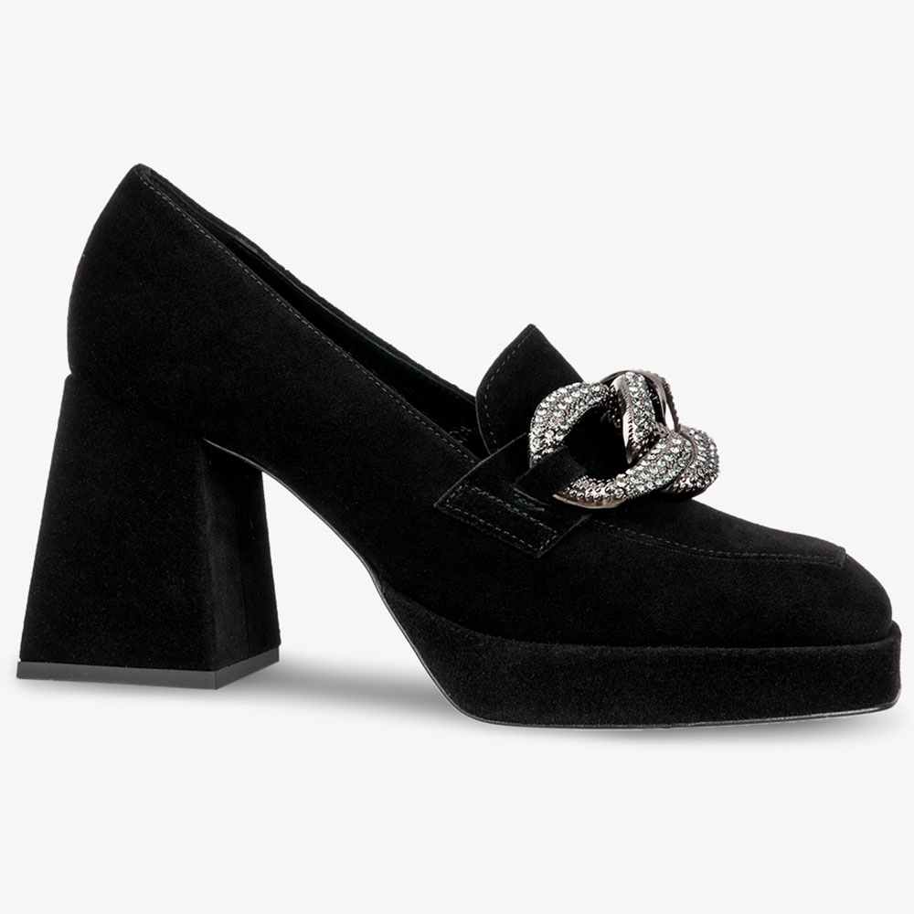 MOKASYNY NA KLOCKU Z OZDOBNYM ŁAŃCUCHEM SKÓRA r 40 Marka Casu