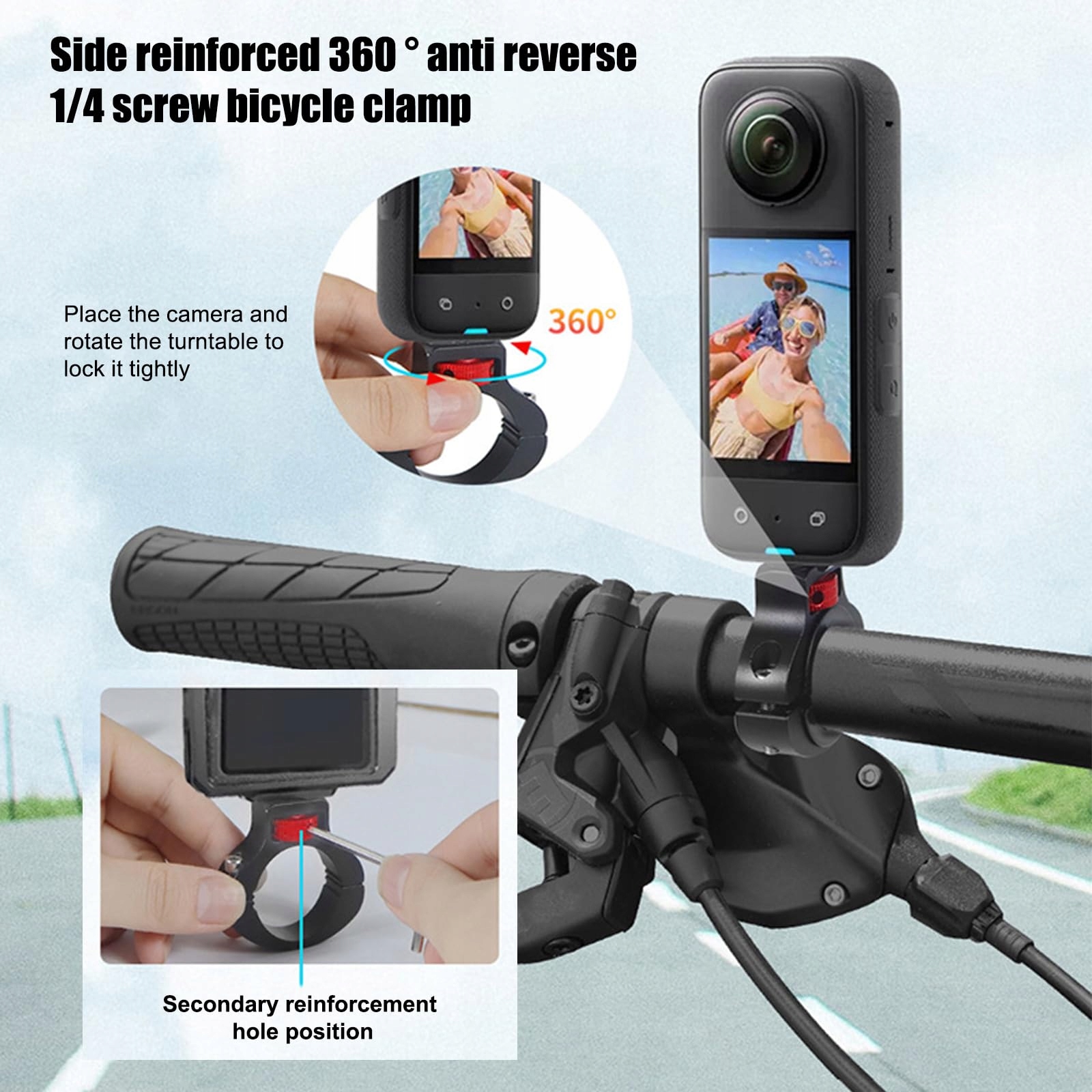 GOPRO Uchwyt Rowerowy 360° Do Kamery Sportowej Na Kierownicę — miniatura 5