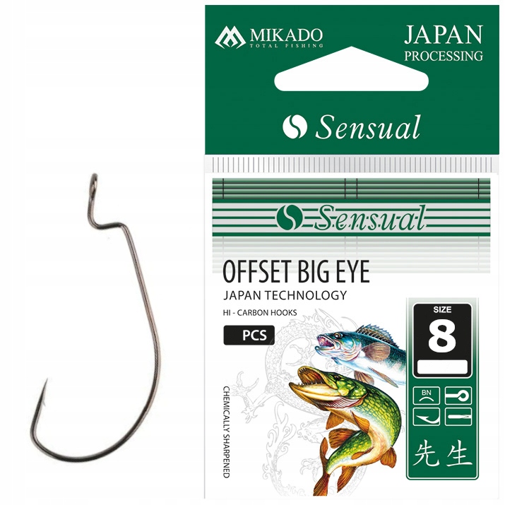 Haki spinningowe Mikado Offset Big Eye 8 czeburaszka cheburashka 5 sztuk
