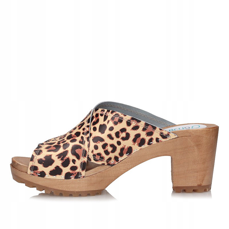 Drewniaki chodaki na obcasie Marcus panterka Rozmiar 37