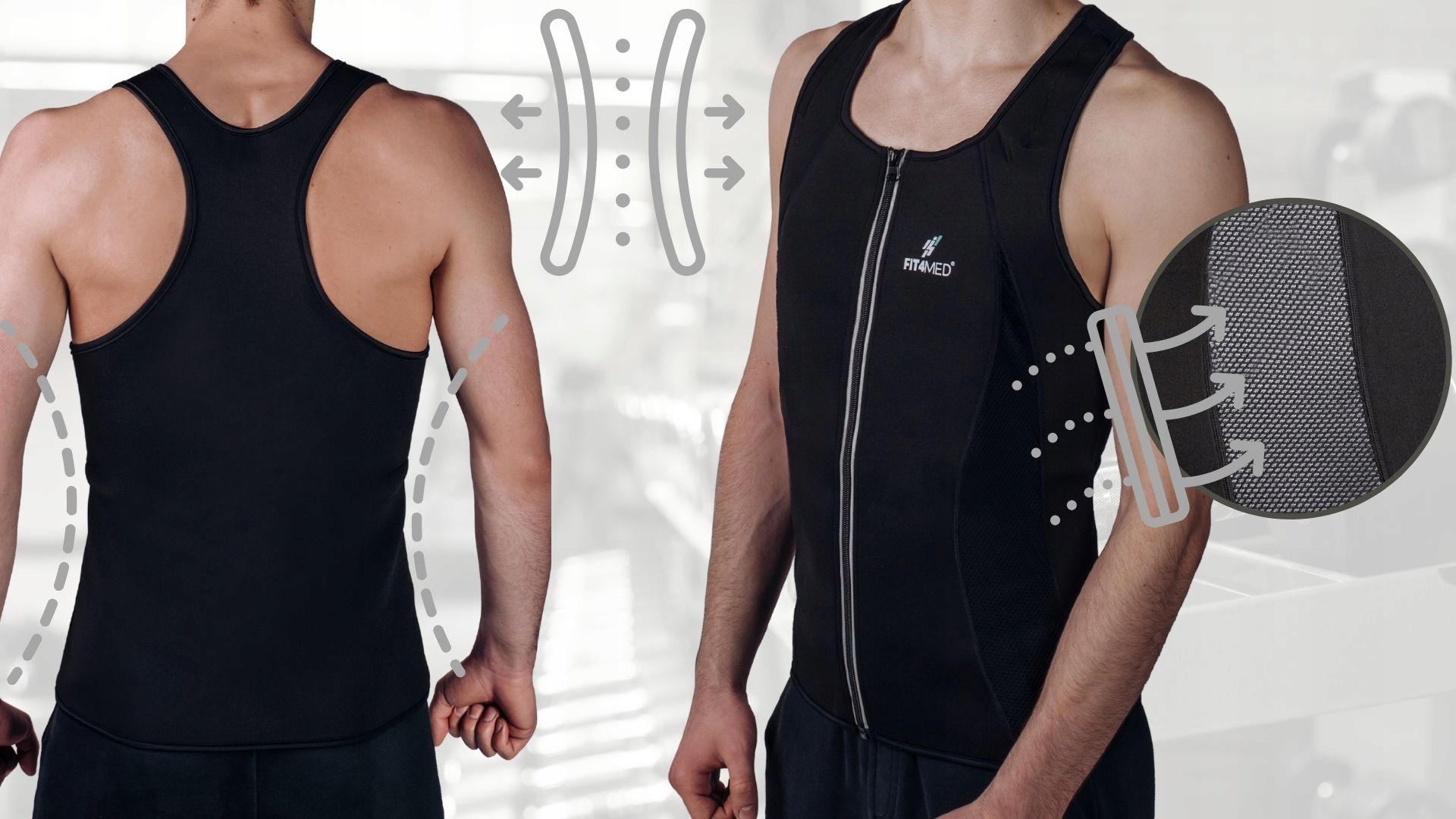 KOSZULKA NEOPRENOWA KAMIZELKA DO ĆWICZEŃ FITNESS ODCHUDZAJĄCA PROFILOWANA Dekolt okrągły