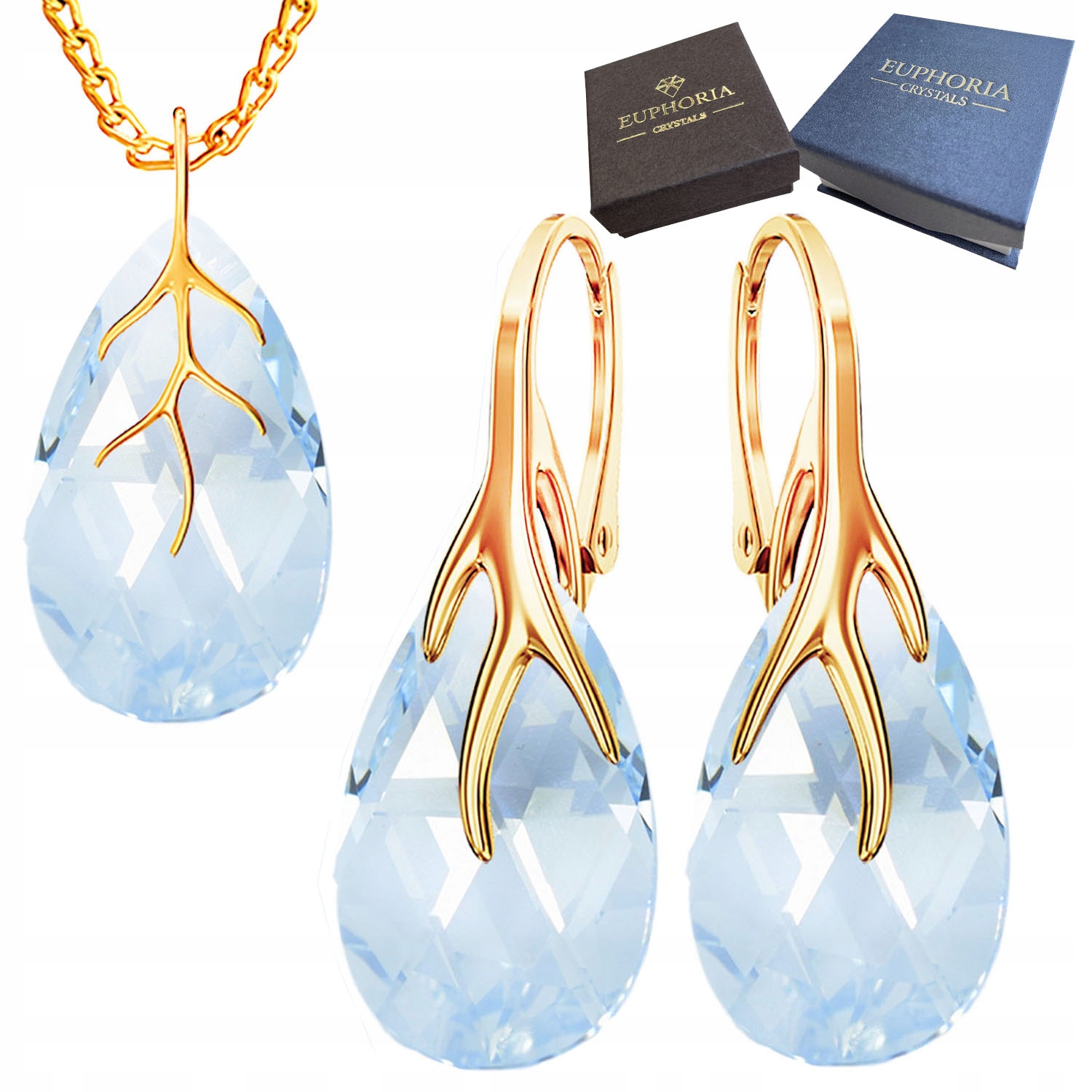 Sada šperků Pozlacené Stříbro 925 Náhrdelník Náušnice Dárek krystaly