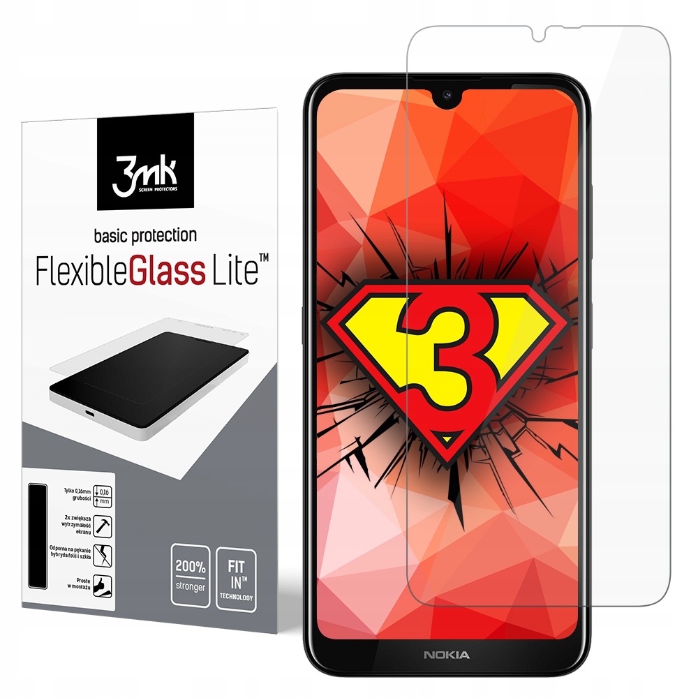 

Nokia 3.2 Niepękające szkło hybrydowe 3mk Fg Lite