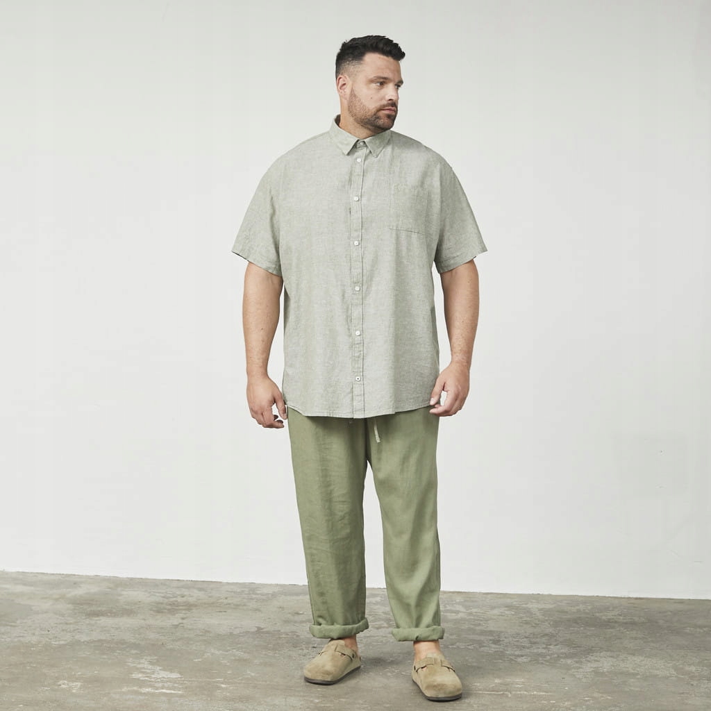 Pánské lněné olivové kalhoty North Latitude Velké velikosti 5XL