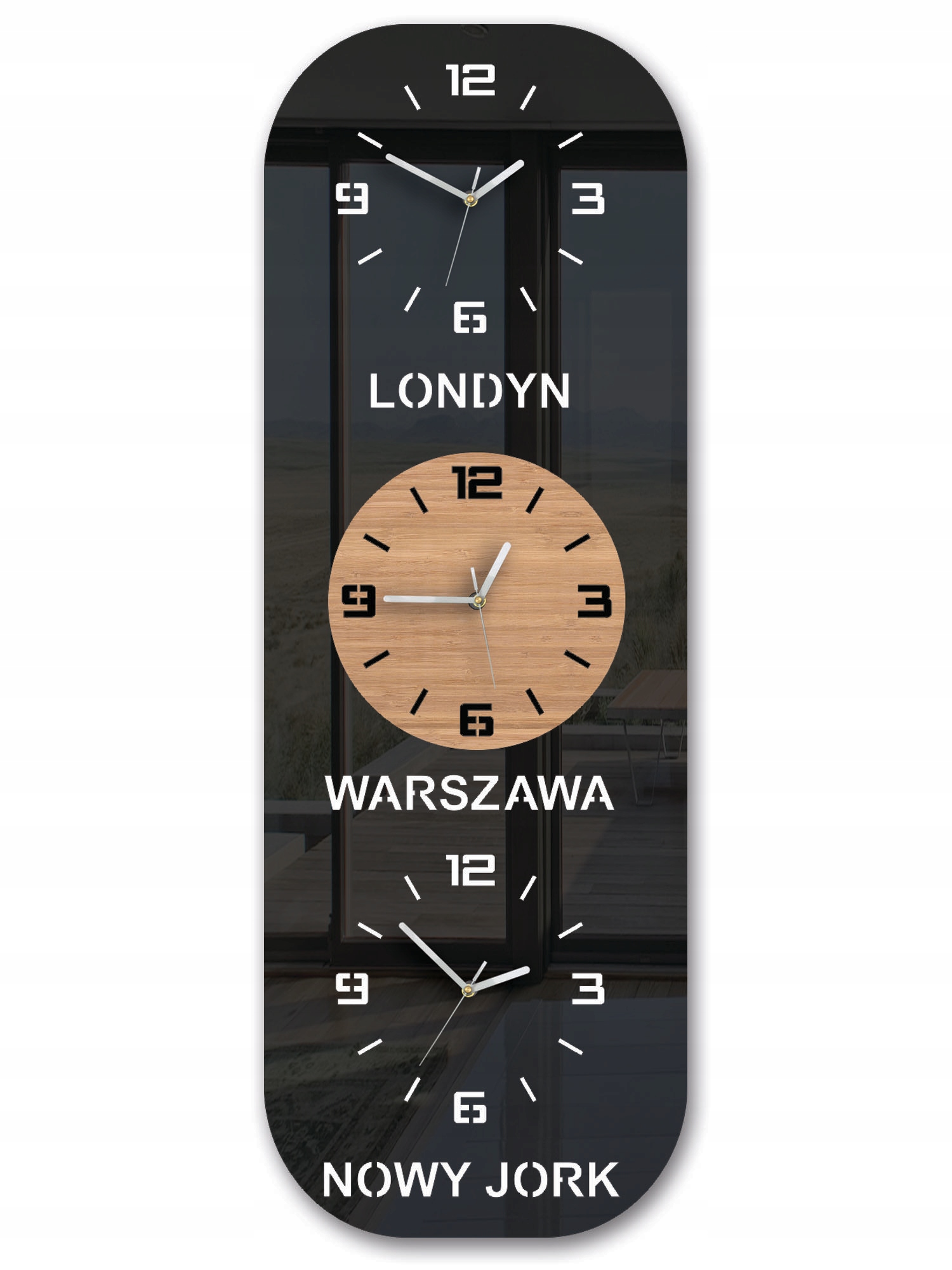 Nástenné hodiny 3 Časové Zóny – personalizácia 60x22 cm – tichý mechanizmus