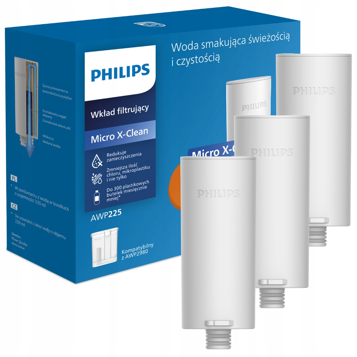 Wkłady wymienne dzbankowe Philips AWP225 do filtra wody AWP2980WH