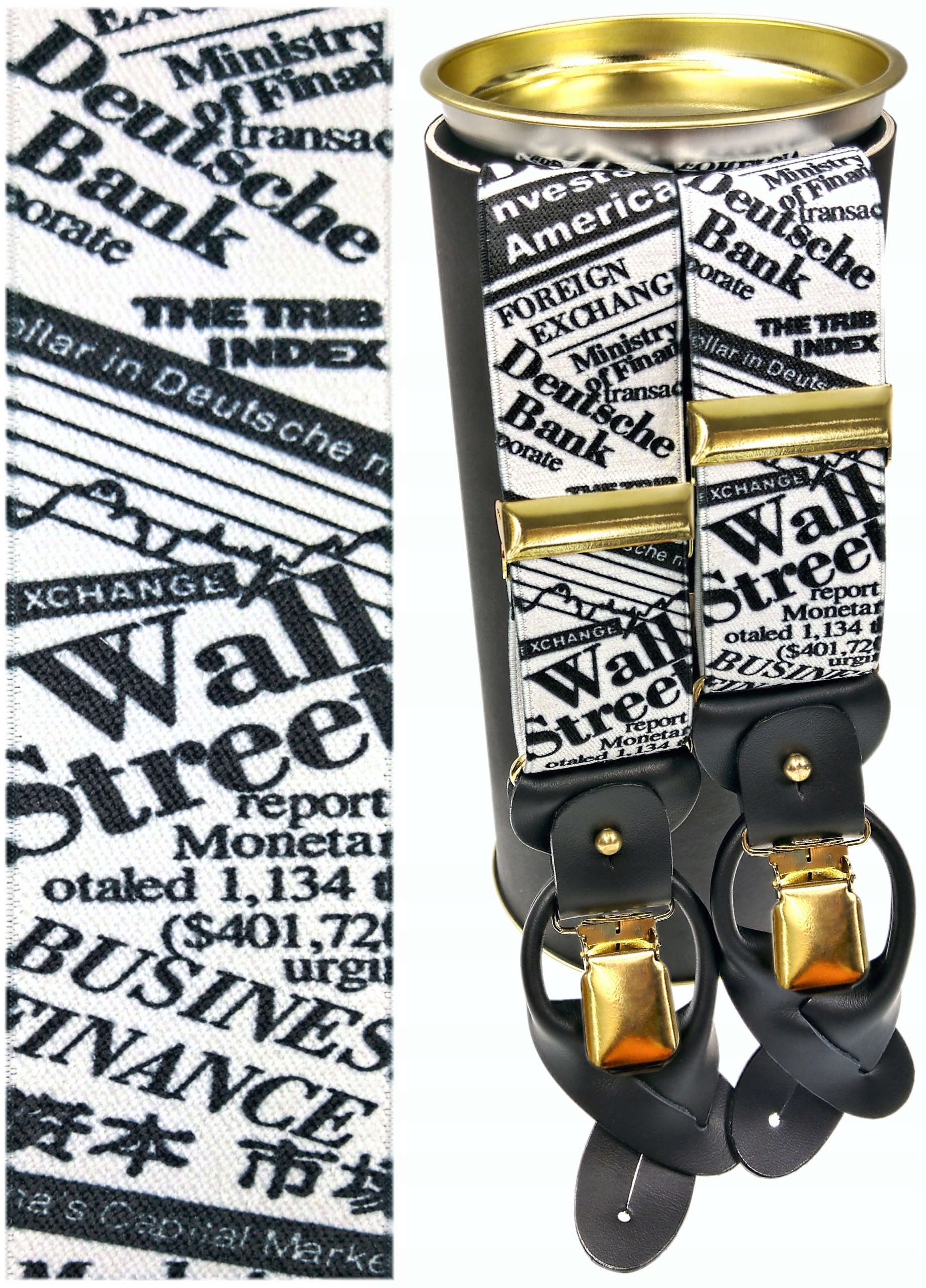 Szelki do spodni NA GUZIKI 2w1 GUMA motyw GAZETY