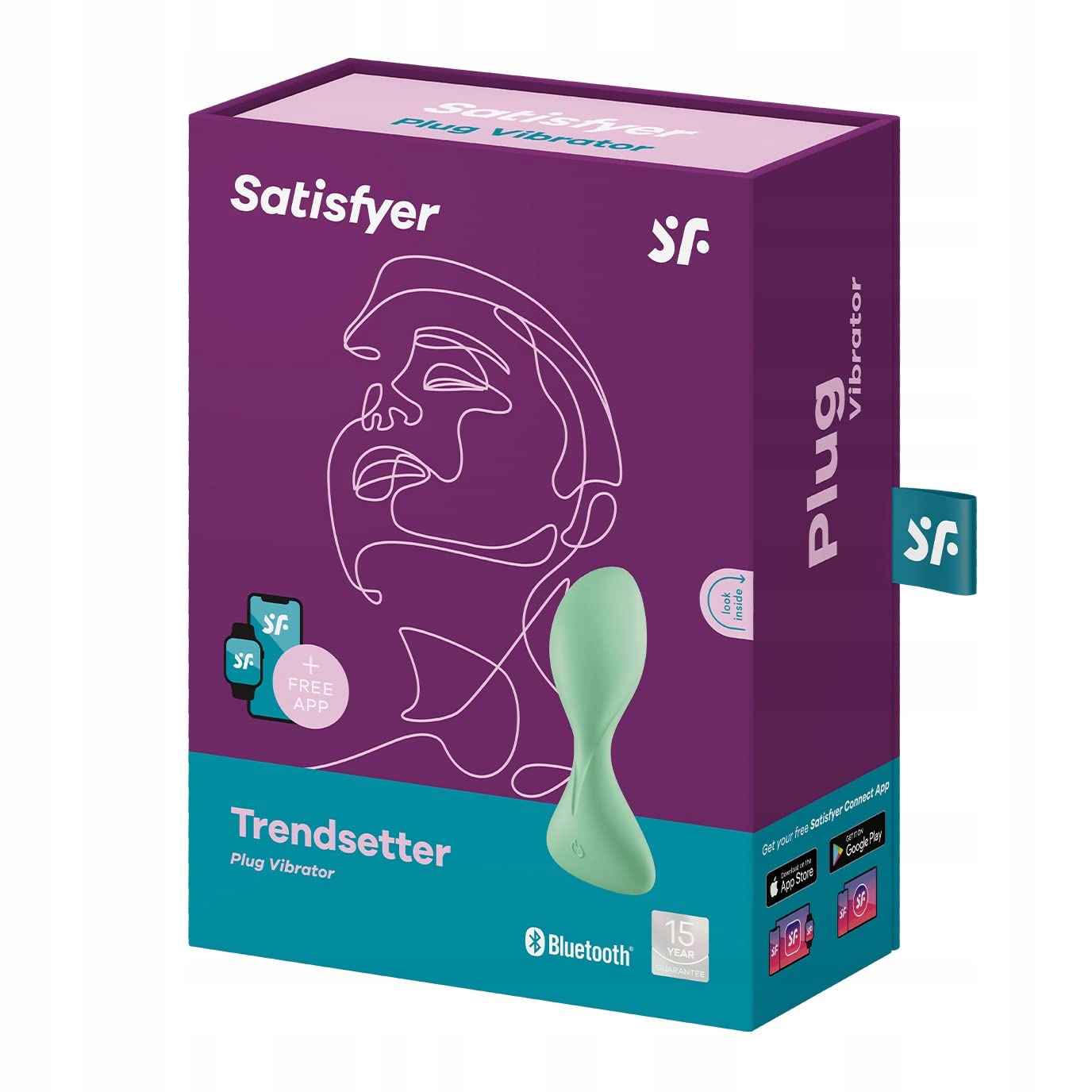SATISFYER Trendsetter Wtyczka Analna Bluetooth Zielona Silikon Wodoodporna — miniatura 5