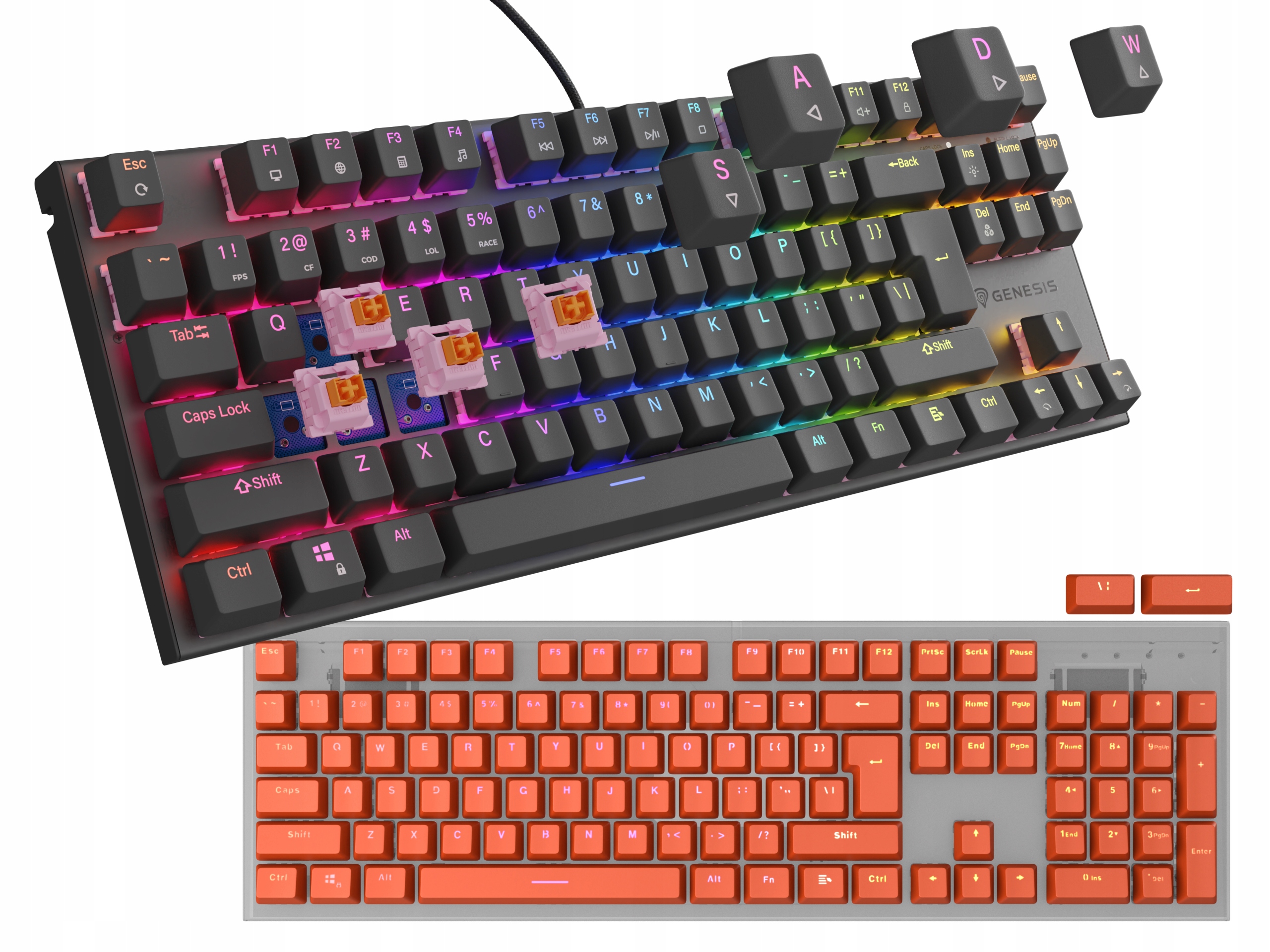 Klawiatura gamingowa mechaniczna Genesis Thor 303 Tkl Rgb +Keycaps Lead 300
