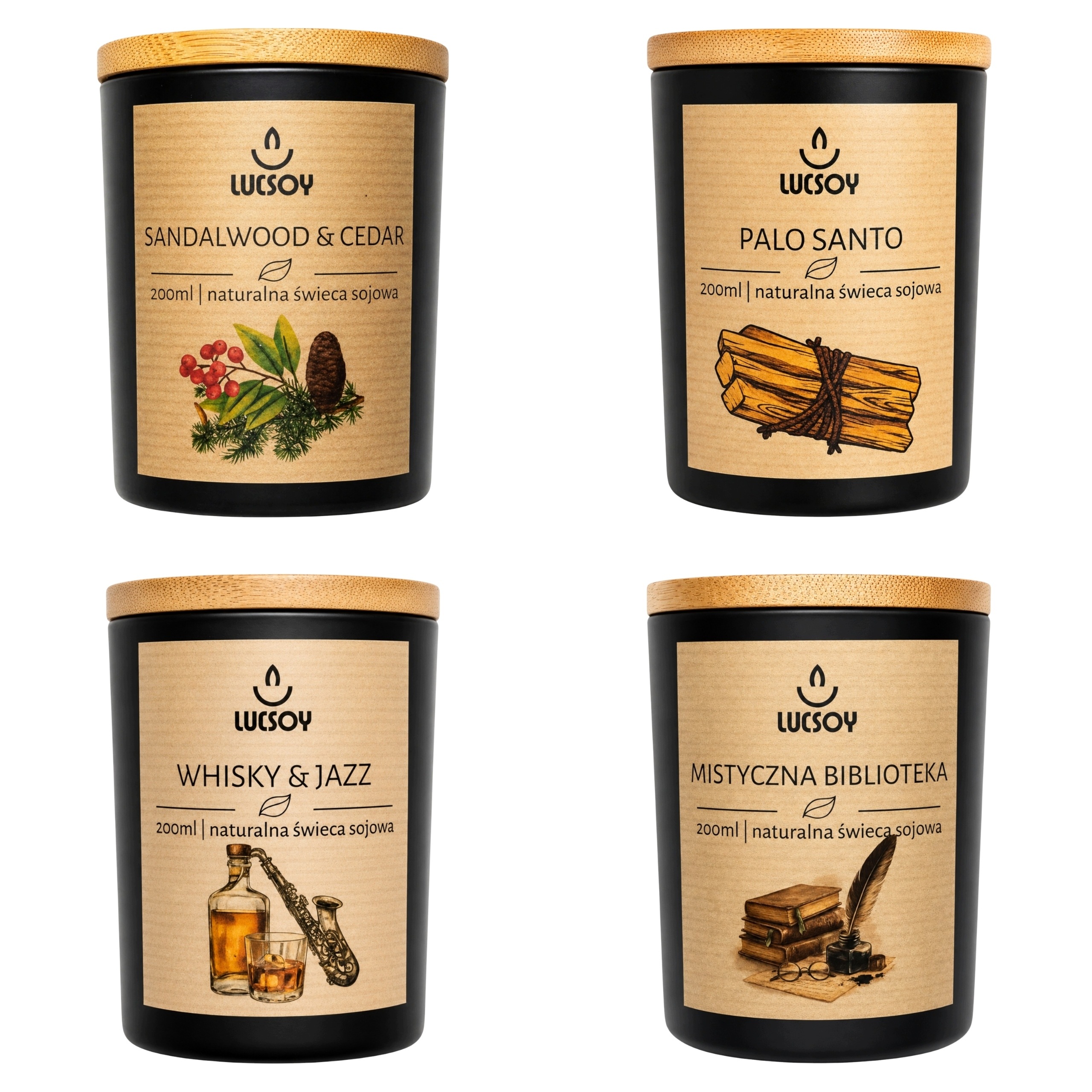 Sada pánských svíček 4 x 200 ml Dřevité aroma Dárek pro muže