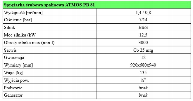 Kompresor przewoźny ATMOS PB 81/7 śrubowy kret Marka Atmos