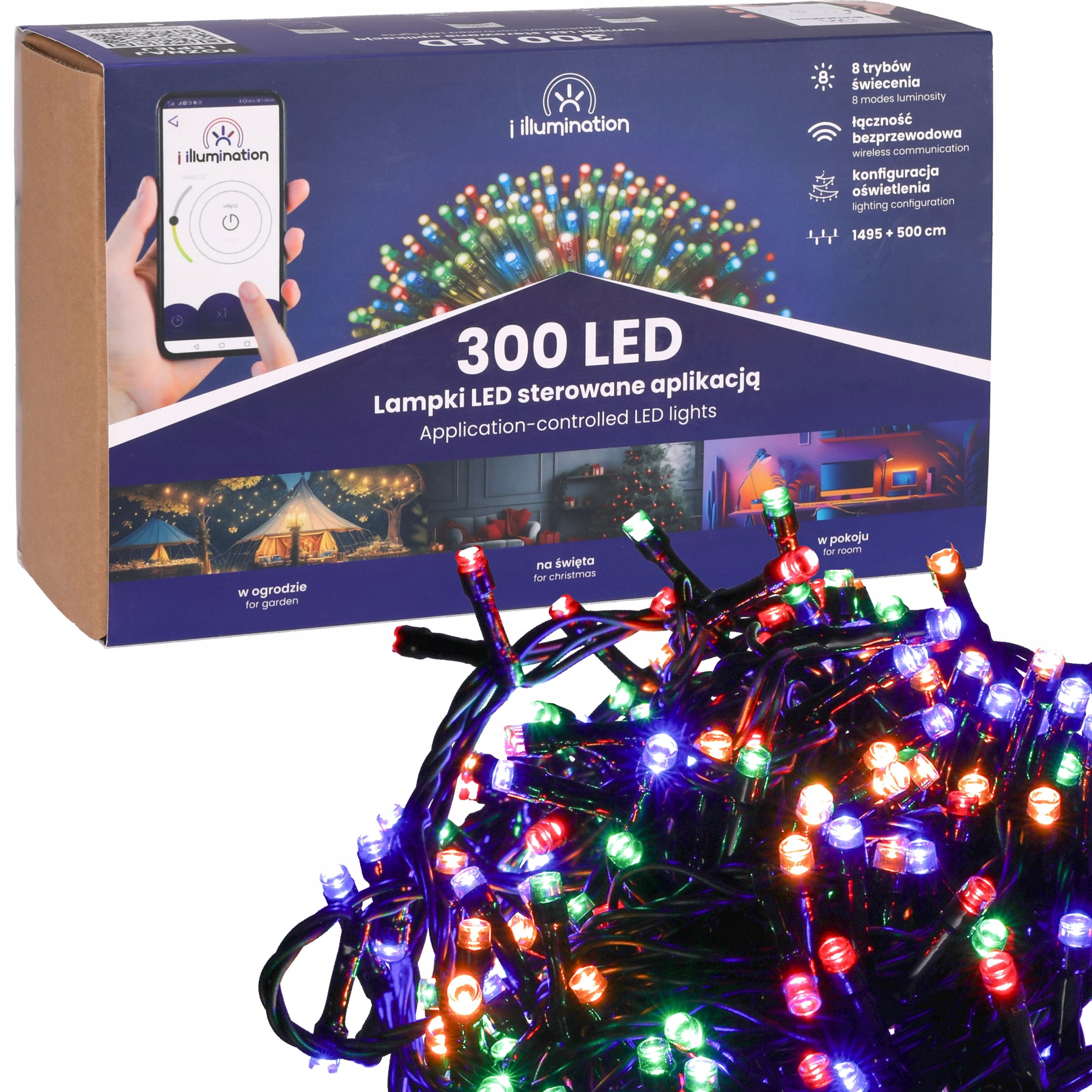 Vánoční lampy Na Vánoční Stromeček 300LED Multicolor ovládané Telefonem