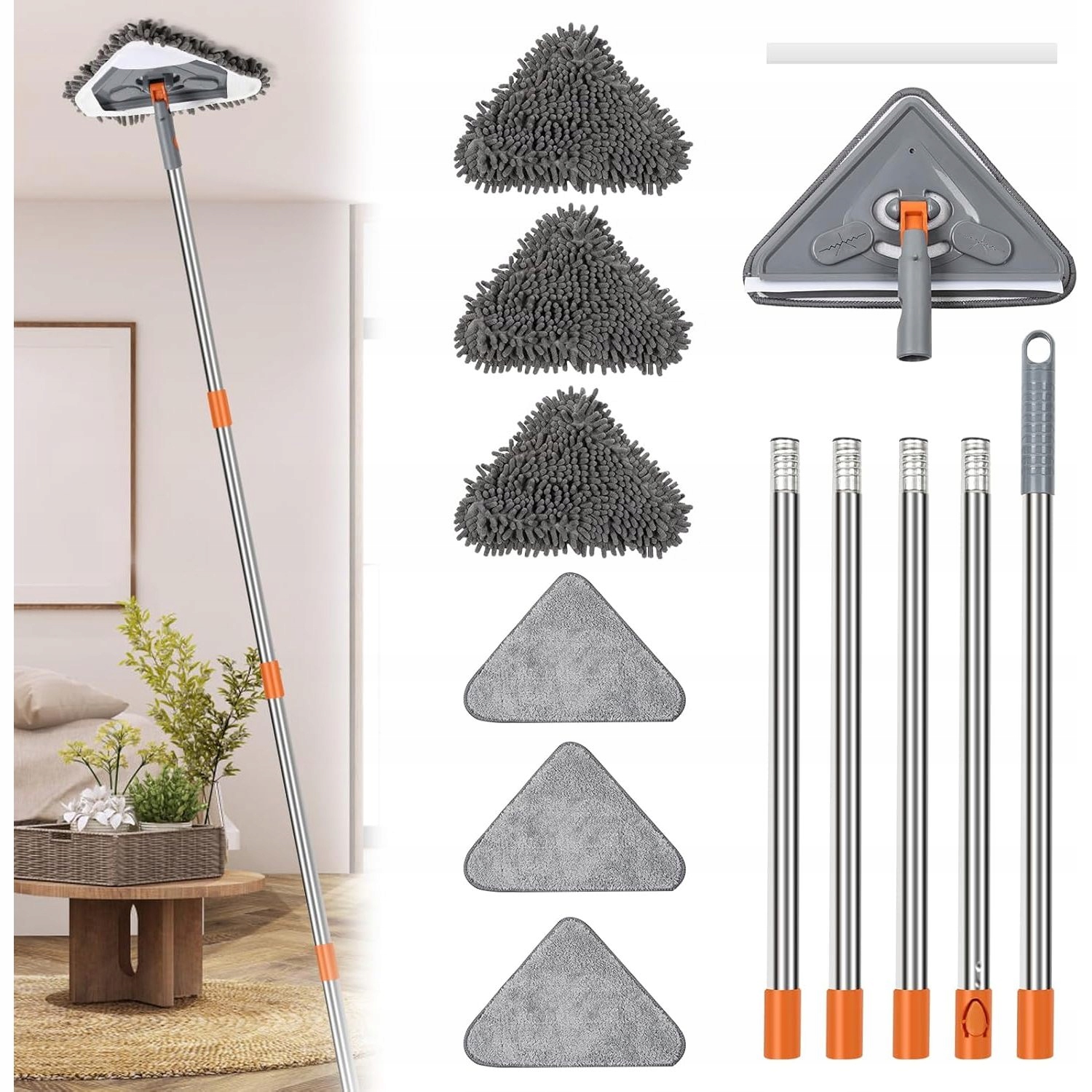 Levně Regulovatelný Trojúhelníkový Mop Pro Čištění 6 Nástavců Na Mop