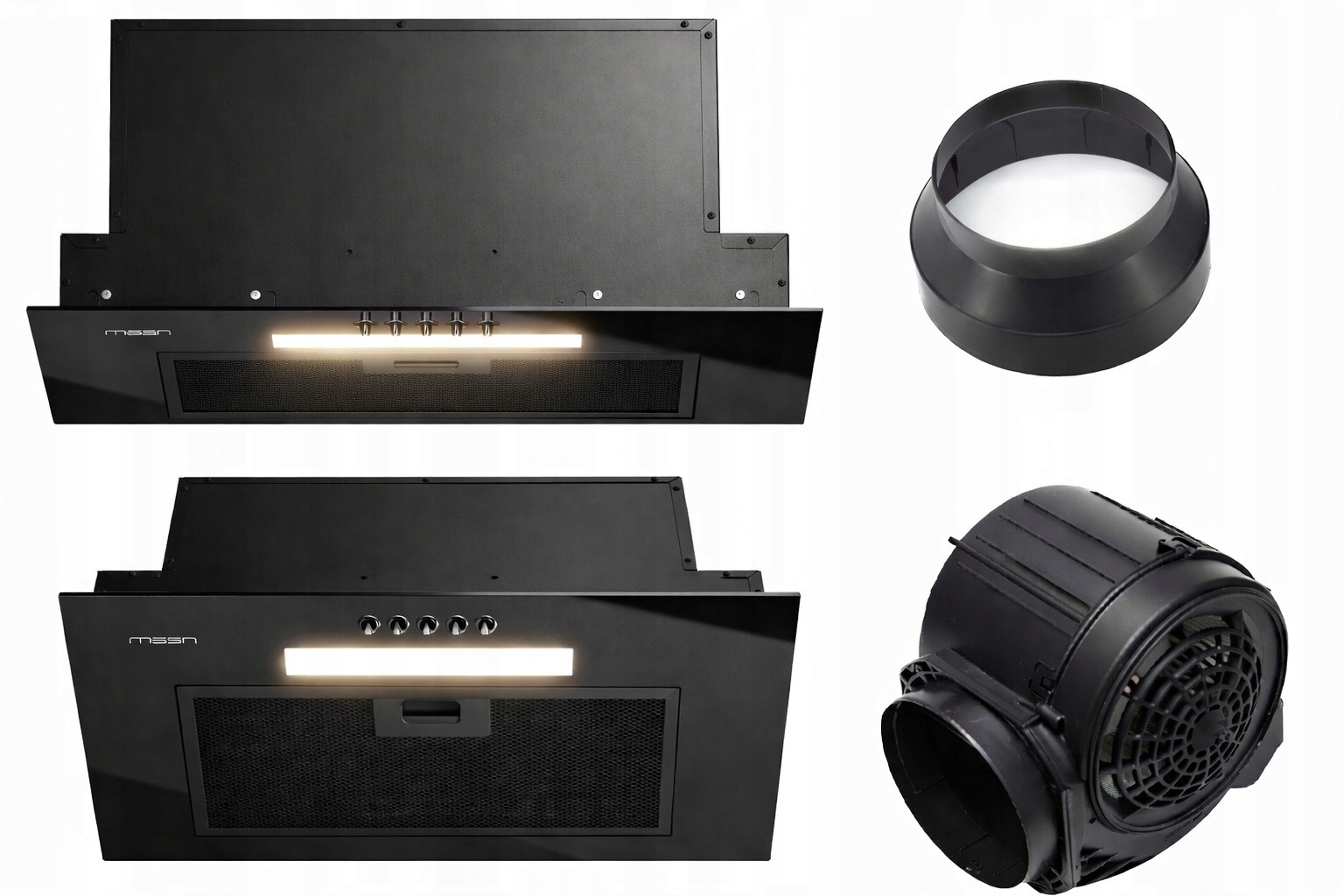 Nowoczesny Okap Podszafkowy Kuchenny Led Czarny wkład 60 cm 610m3 wyciąg