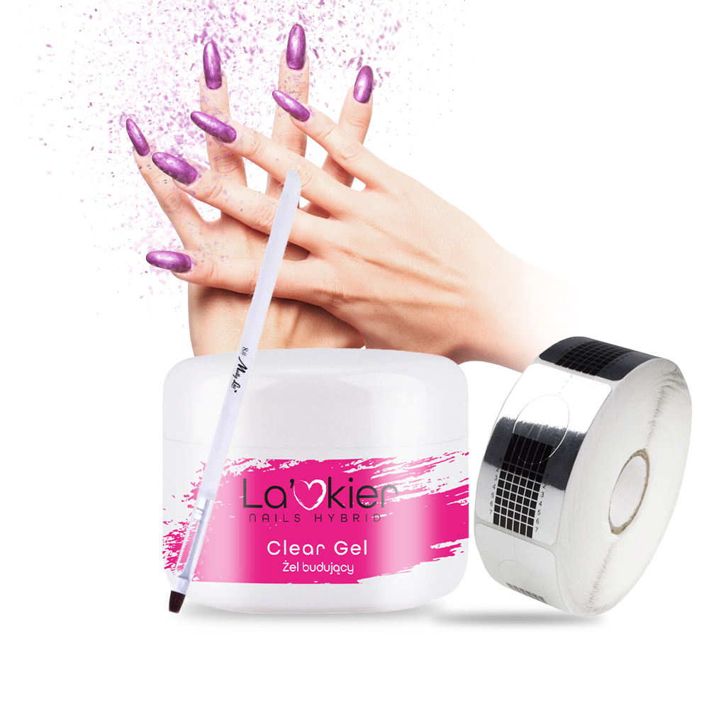 Zestaw do żelu La'kier Clear 50g + pędzel szablony