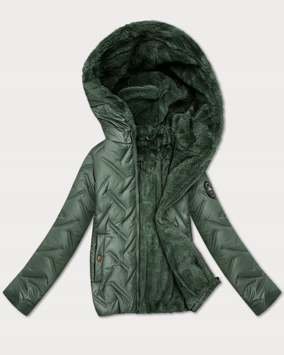Krátká Bunda Kapuce B8389 Khaki S (36)