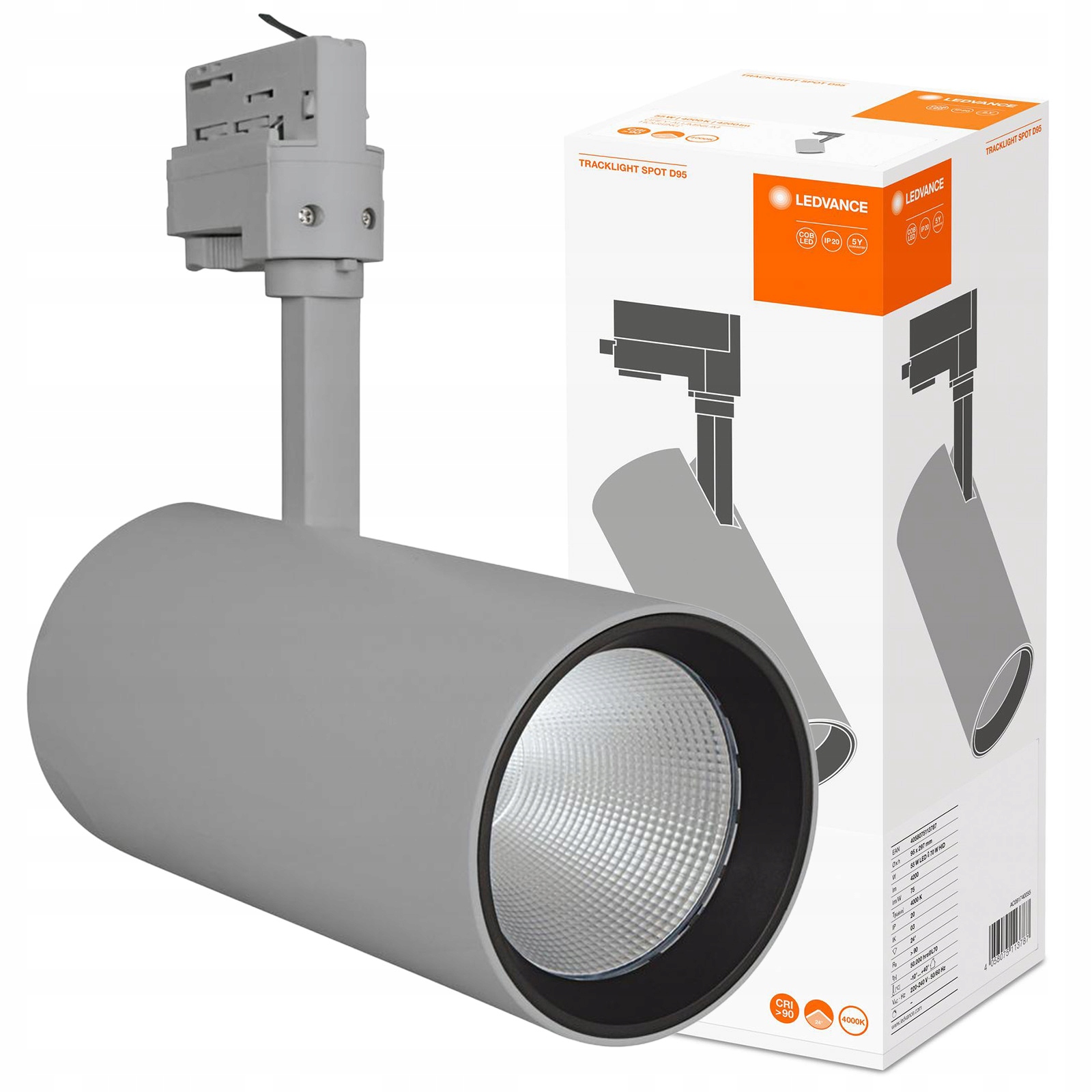 Led svietidlo Koľajnicový reflektor 55W 4200lm 4000K 3-fázové nastaviteľné sivé