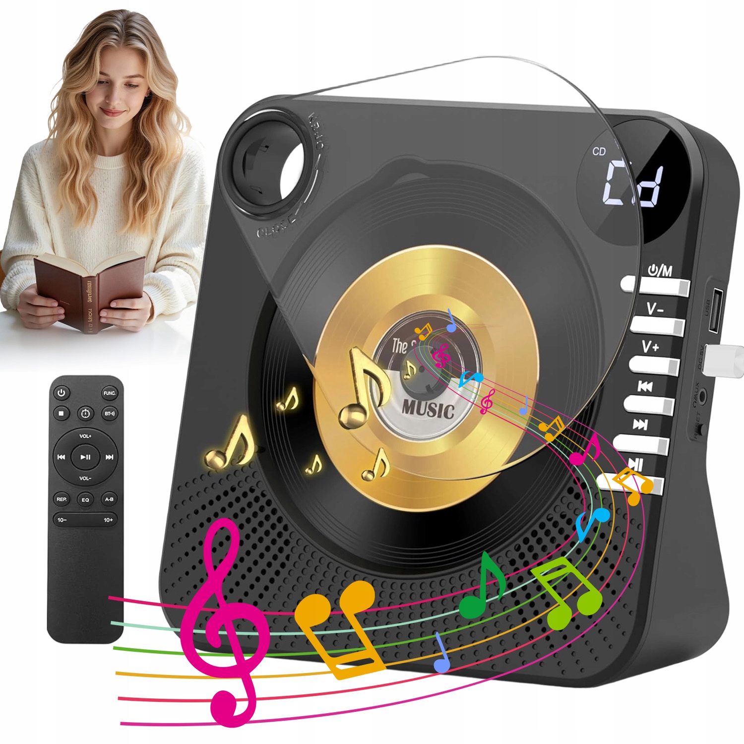 Přenosný CD Přehrávač, Reproduktor, Přehrávání Bluetooth 5.0 Disku