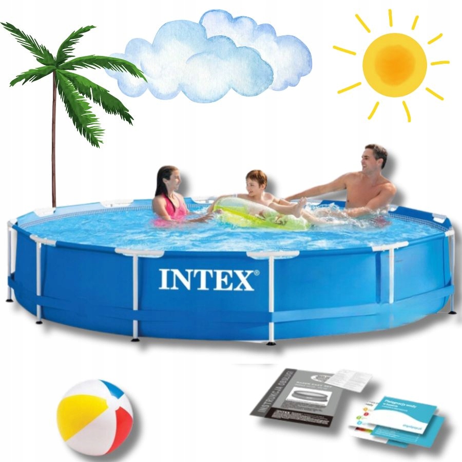 BASEN OGRODOWY STELAŻOWY DLA DZIECI 366x76 INTEX 6500 LITRÓW 3 WARSTWY PVC