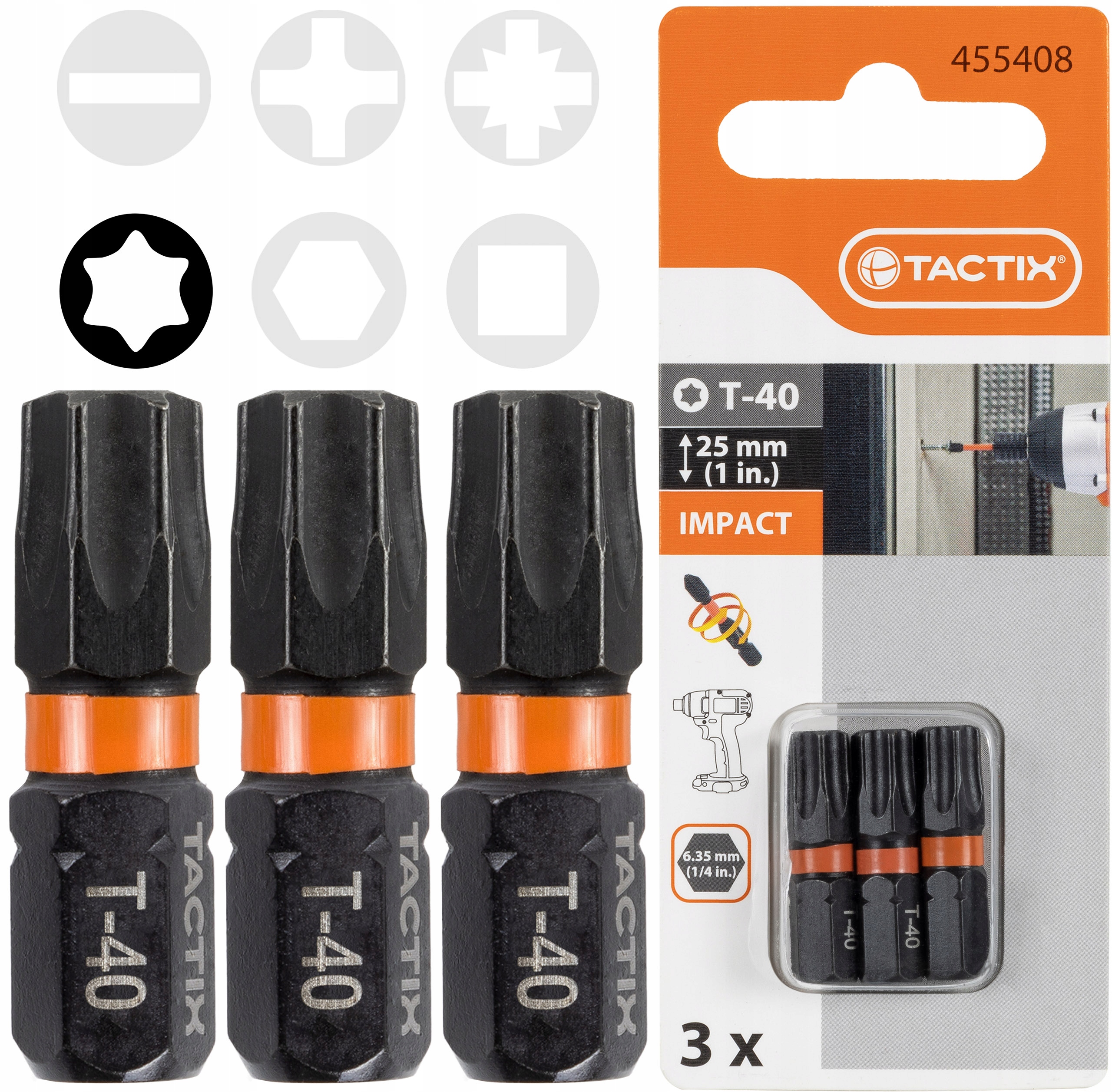 

Bit Udarowy 25mm końcówki Torx T-40 Tactix 3 szt.