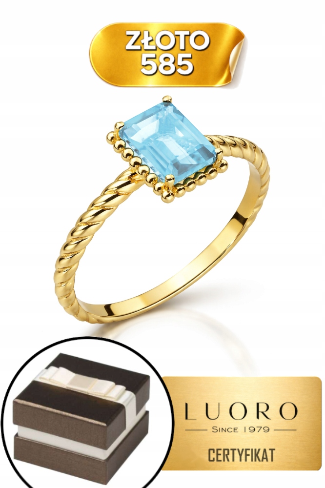 Prstýnek 585 14K S Přírodním Topazem, Obdélník R11