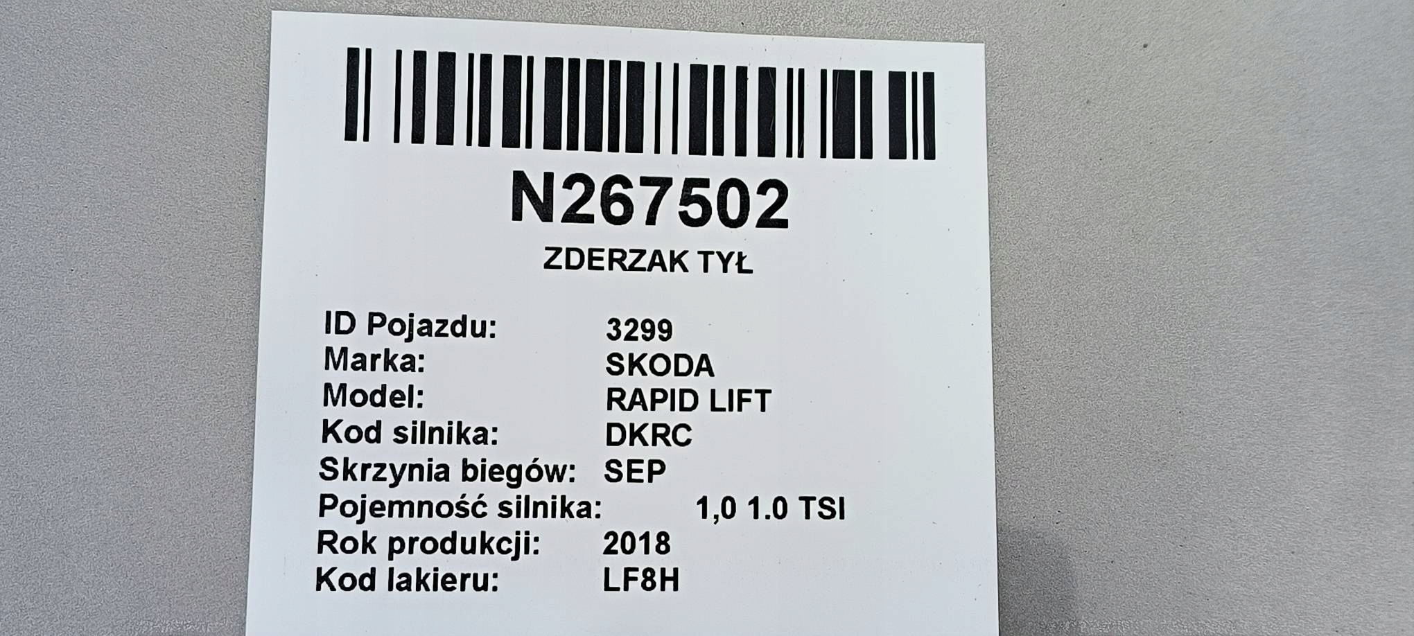 bumper rear part PDC LF8H HB SKODA RAPID LIFT
